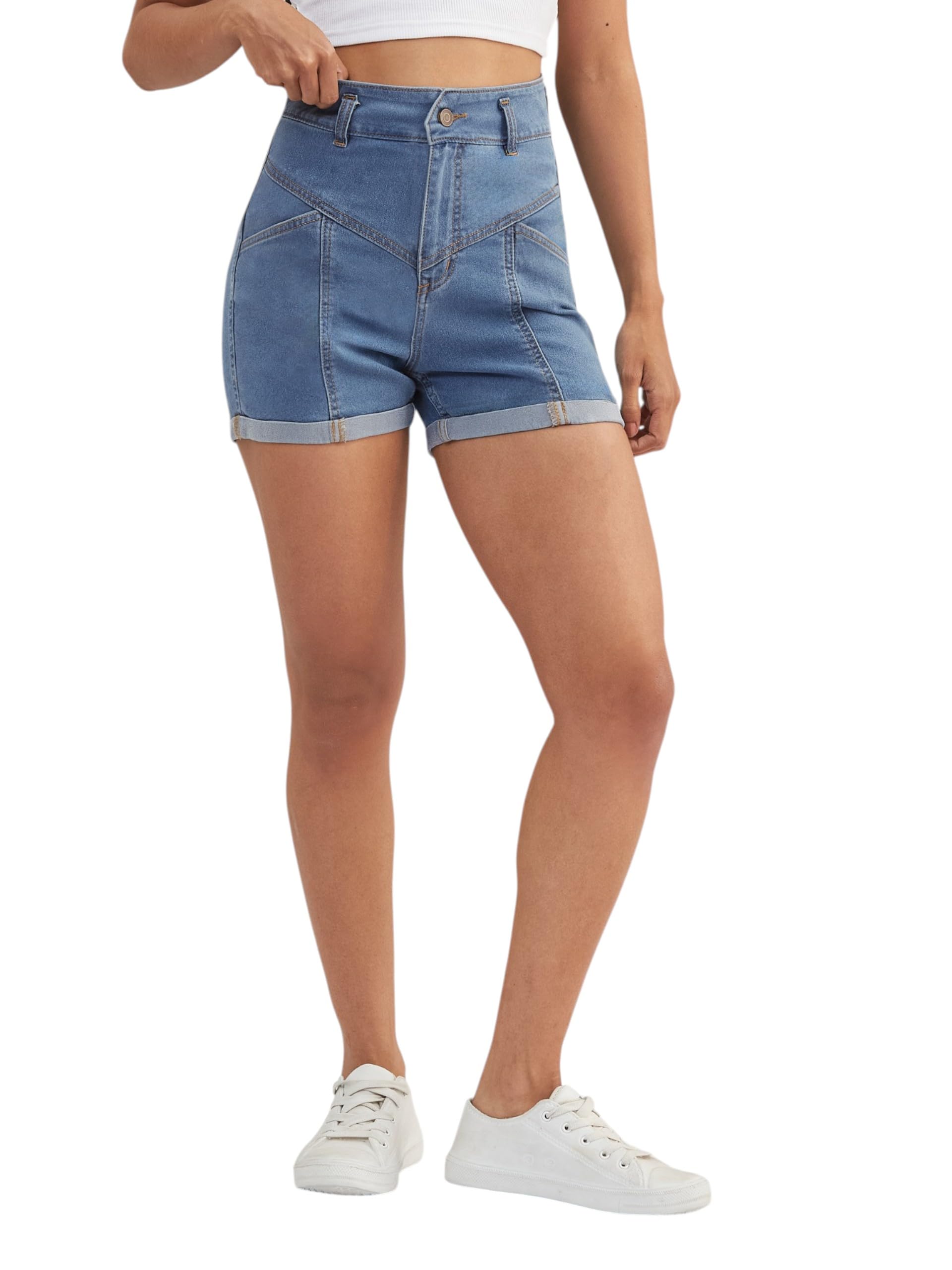 dolce crudo Women's Relaxed-Fit High-Rise Stretchable Denim Shorts-picture-19