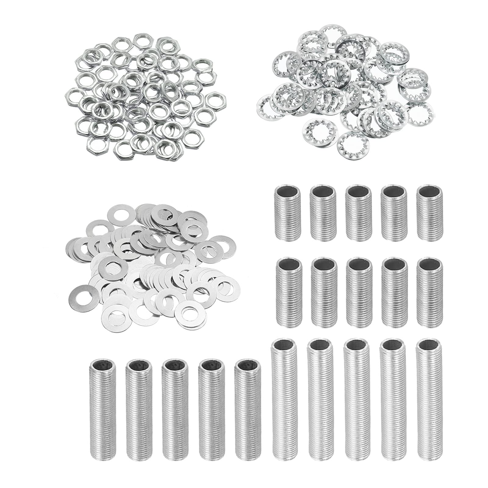 YOKIVE 140 Pack Lamp Pipes Kits, 1/8IP Threaded 4 Size Rod Hexagon Fastener Assortment with Lock Nuts Washers, Great for Ceiling Lights