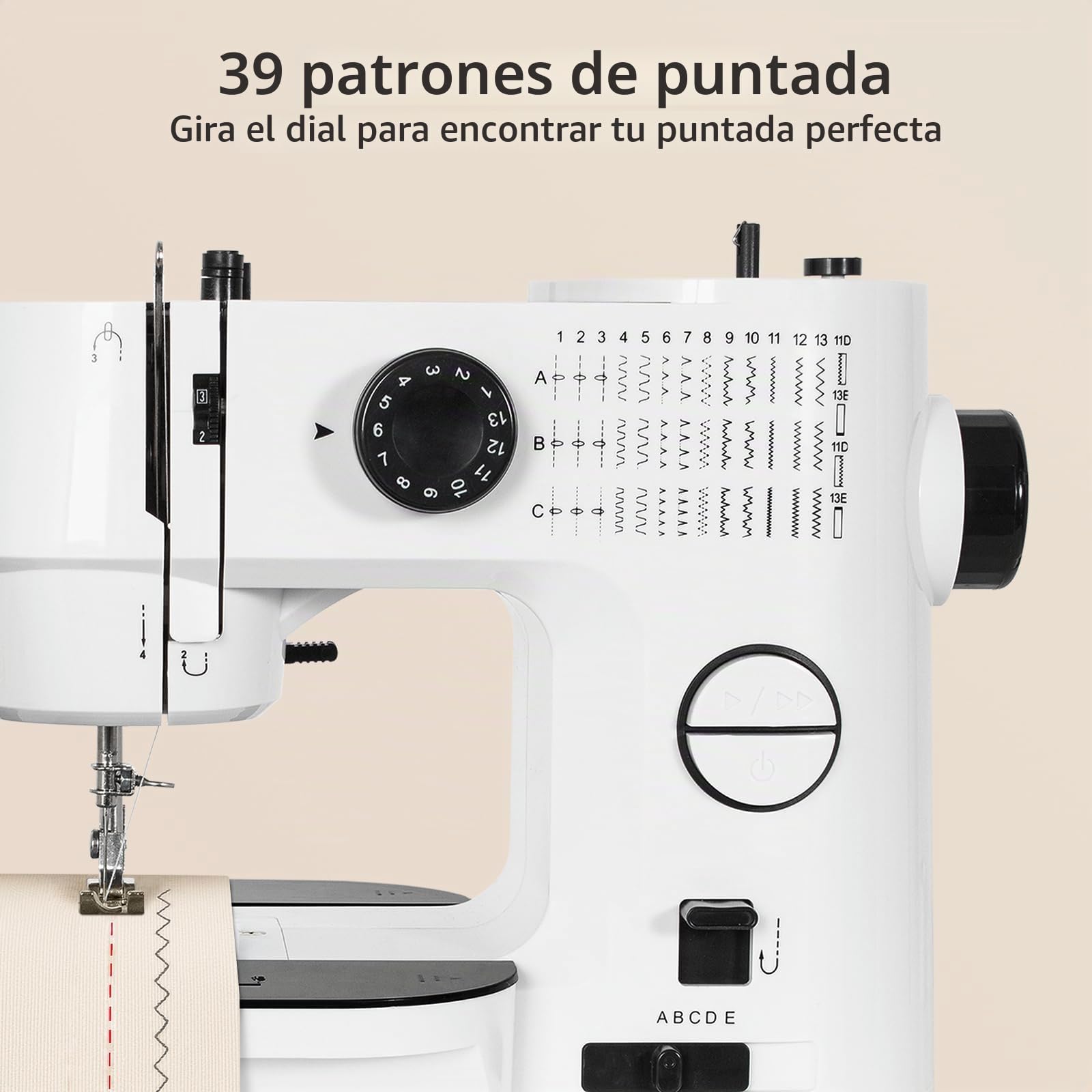 Todeco Máquina de Coser Eléctrica 39 Puntadas con Mesa Extensible | Doble aguja e hilo, velocidad regulable, marcha atrás, luz LED, pedal, kit de costura incluido, para principiantes