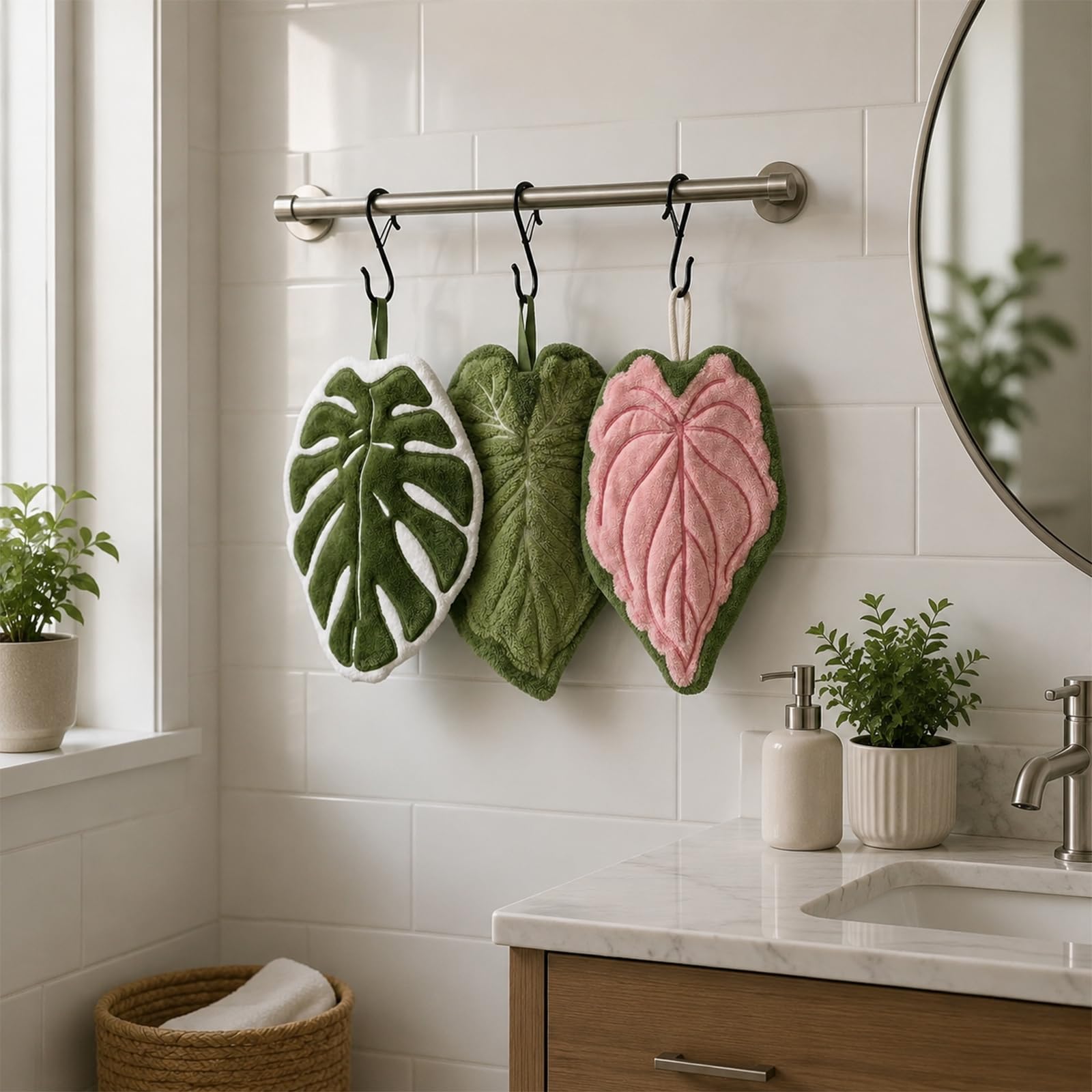 Kreative Tovaglioli da Mano Set da 3, Asciugamani da Cucina Appesi, Carino Coral in Pile con Motivo Tropicale, Assorbenti, Ad Asciugatura Veloce E Senza Peluc