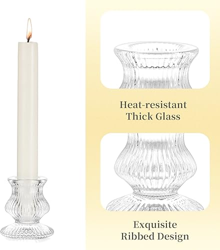 Miniatura 5 de Hewory Portavelas cónicos de vidrio 10 portavelas transparentes, candelabros de cristal acanalados, decoración para centro de mesa, boda, decoración