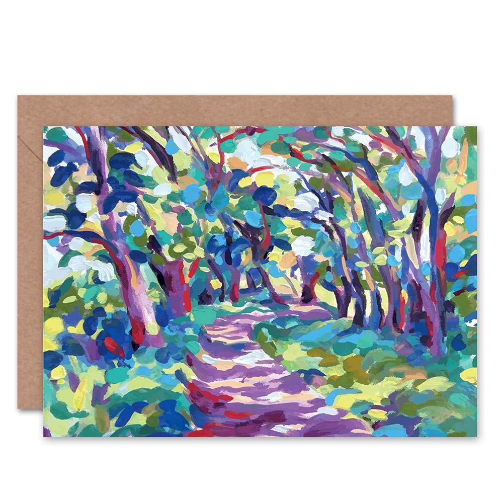 Wee Blue Coo FOREST PATH IMPRESSIONIST ART BLANK GREETINGS BIRTHDAY CARD ART