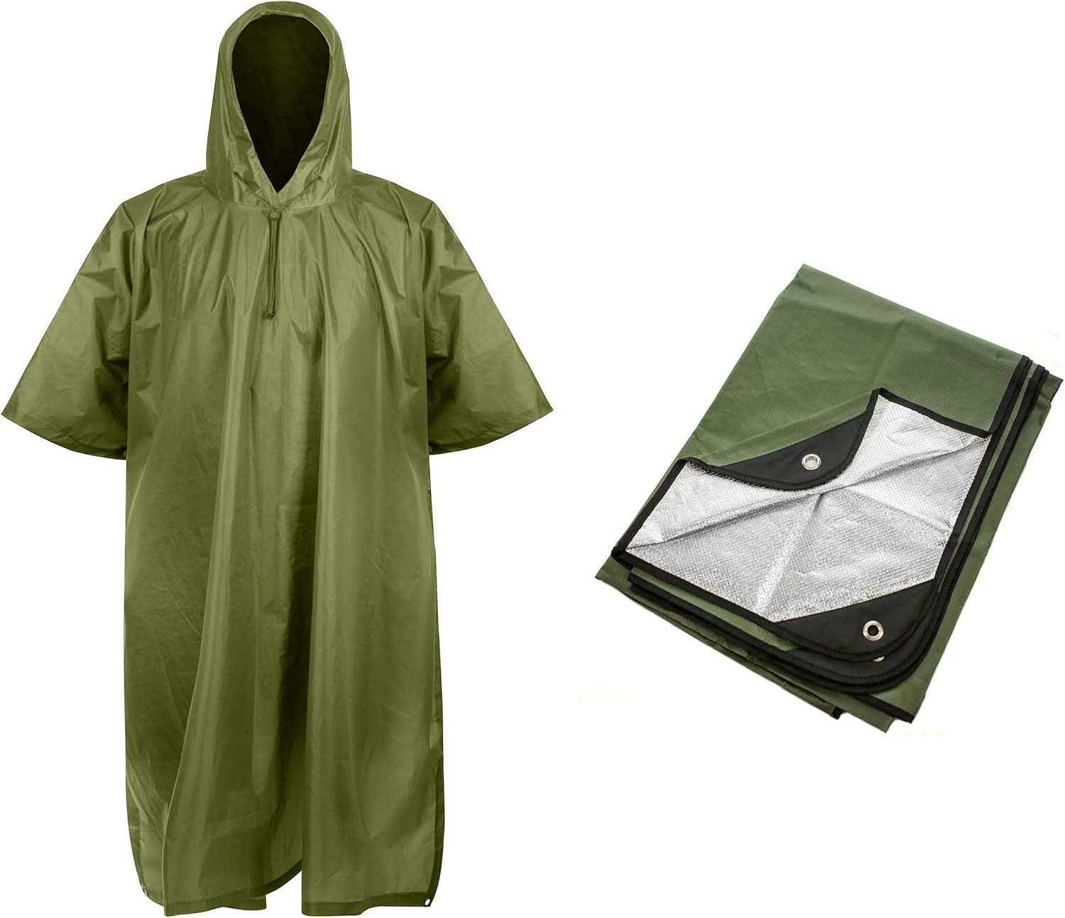 Arcturus Heavy Duty Survival Blanket Lightweight Ripstop Nylon Poncho (Olive)