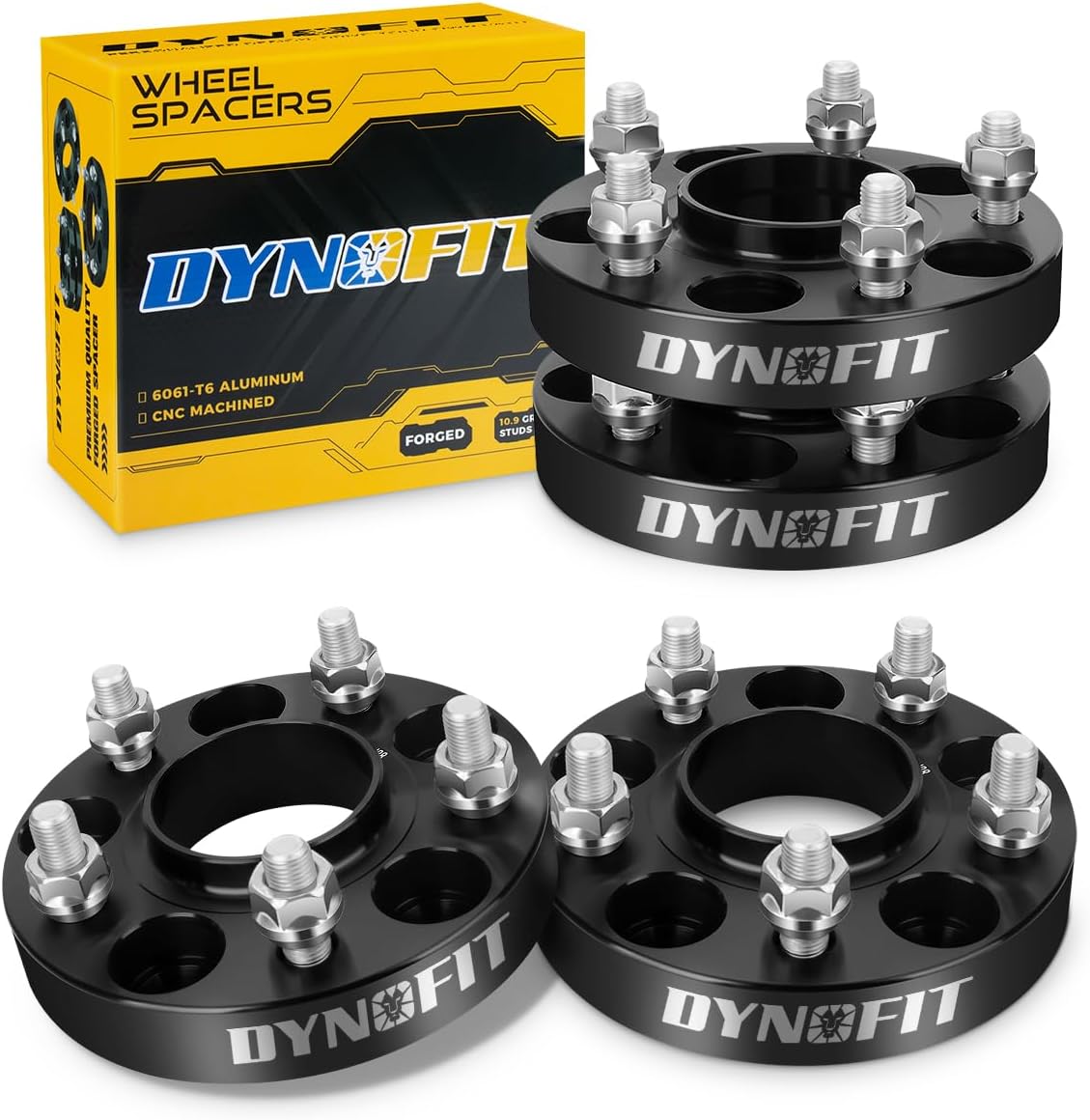 dynofit 5x4.5 Wheel Spacers for 300ZX 350Z 370Z Altima Leopard G35 G37 FX35 S14 and More, 4Pcs 25mm 5x114.3 Hubcentric Forged Wheels Spacer 66.1mm Hub Bore M12x1.25 for 5 Lug Rims