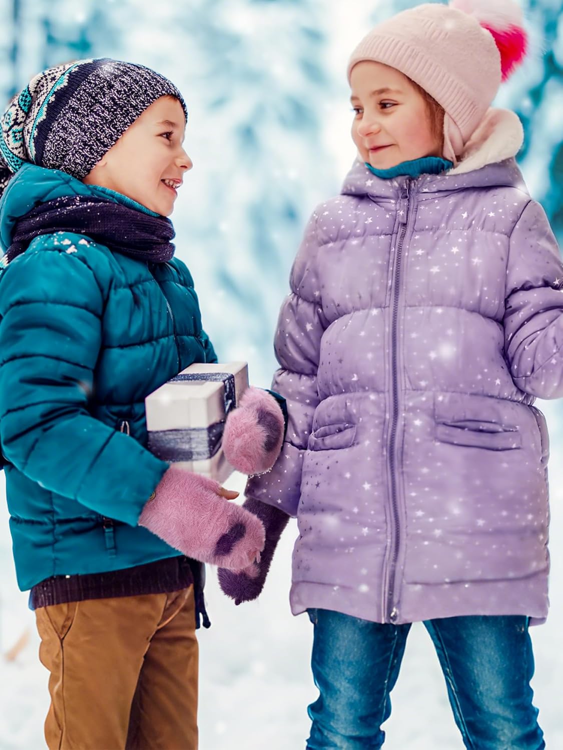 Geyoga 3 Pair Kids Fingerless Gloves for Girls Winter Warm Convertible Flip Top Gloves Heart Half Finger Mitten for Toddler - Image 6