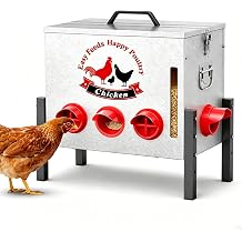 55LB Automatic Chicken Feeder with 8 Feeding Ports, Window, Locking Lid, Height Adjustable, Rat-Proof, Poultry Feed Storage Container for Chickens Ducks Geese, Chicken Coop Accessories