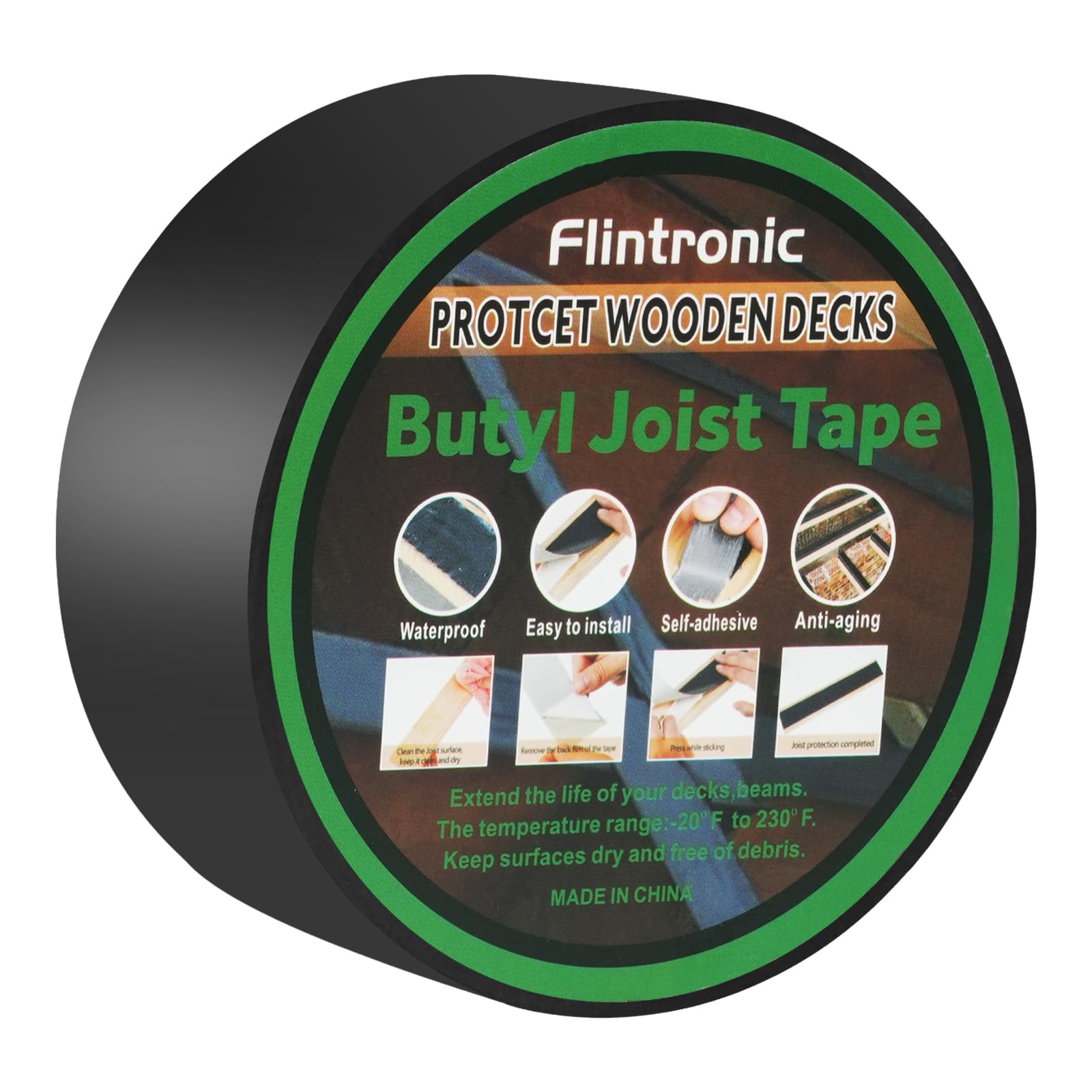 flintronic Taśma naprawcza dachu, 5cm(szer.) x 15m(dł.) Taśma bitumiczna samoprzylepna, Taśma naprawcza, Wodoodporna taśma butylowa, Taśma Gaffer & Duct, Taśma dachowa uszczelniająca, do tarasu i