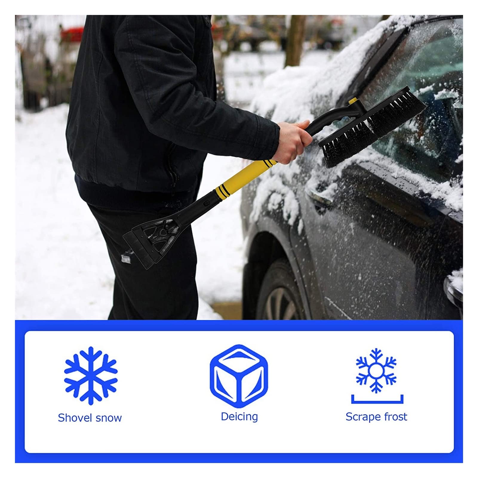 Raschietto di Ghiaccio Seacanl, Spazzola di Neve, allungabile per Auto (Blu) (Color : Yellow)