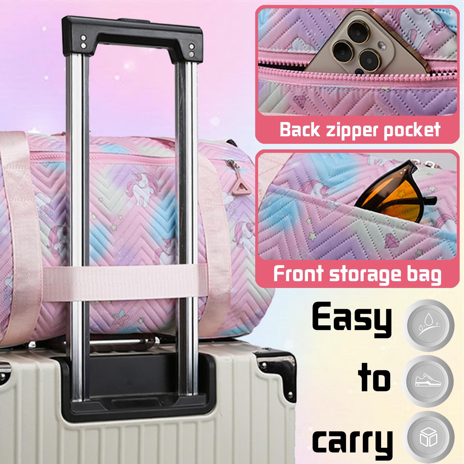 25L Borsa Palestra Unicorno, Borsa da Viaggio Bambina, Impermeabile Borsa Piscina Sportiva, Borsone Viaggio, Travel Weekender Gym Bag Con Scomparto per Donna Scarpe e Strato Umido (Rosa)