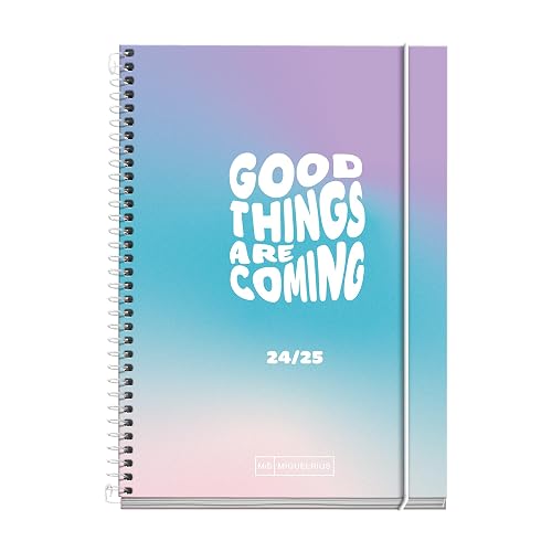Miquelrius Future Agenda scolaire 2024-2025 Septembre 24 à juin 25 117 x 174 mm Couverture en carton doublé, spirale métallique blanche, espagnol et anglais