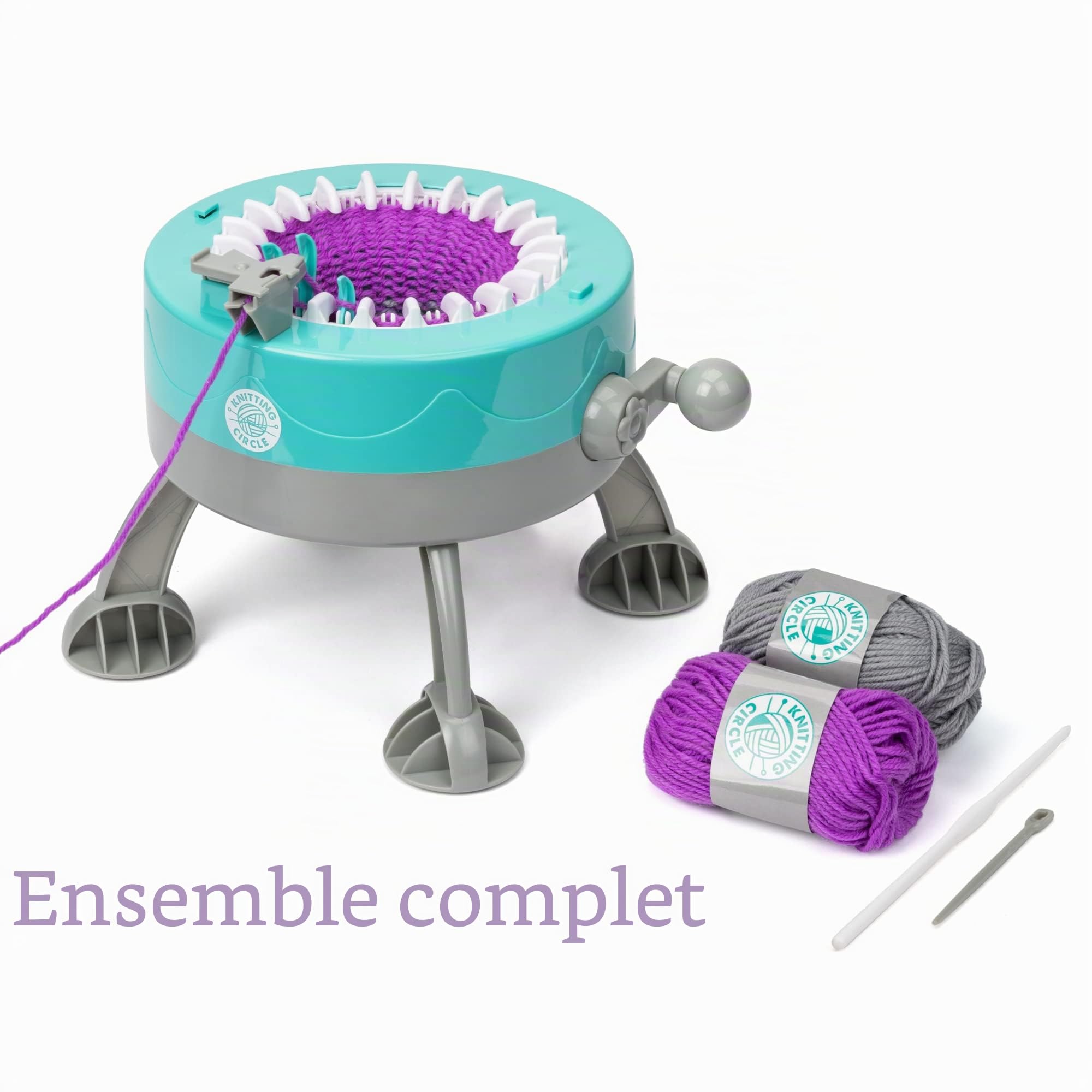 Knitting Circle Station pour Enfants | Kit de Loisirs créatifs pour débutants, Petite Machine à Tricoter, Gants, Chapeaux et écharpes avec Fils Bicolores