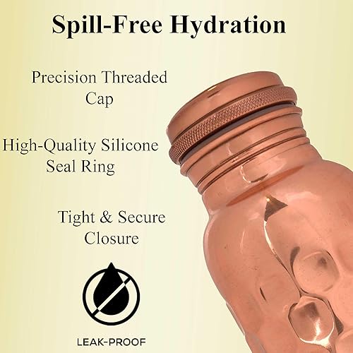 Miniatura 2 de Blue Roses Botella de agua de cobre (9.88 oz aproximadamente pesada), recipiente de cobre para agua potable, probado en laboratorio y a prueba de