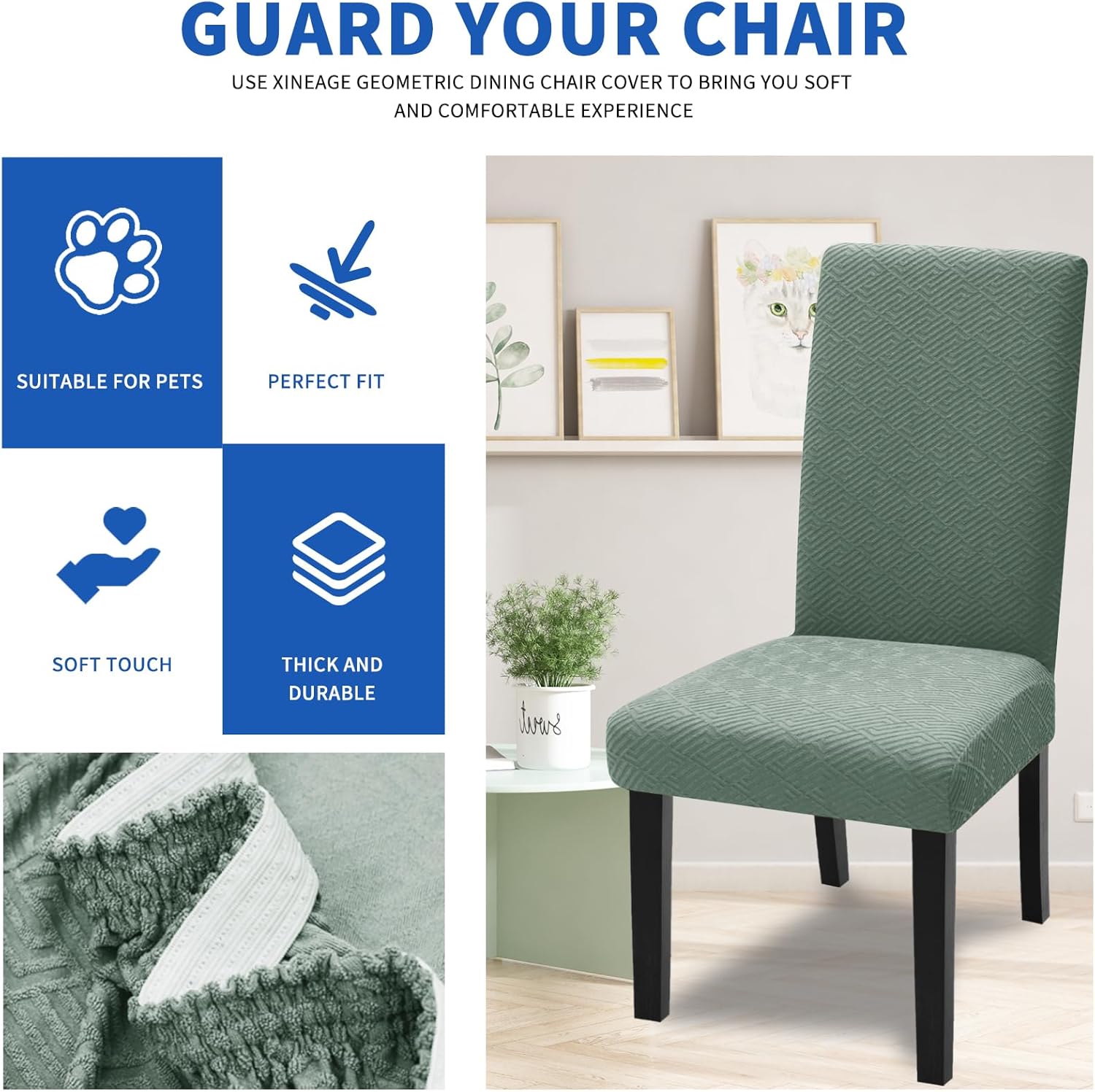 YEMYHOM 6 Packs Latest Pattern Dining Chair Slipcover Parsons Chair Furniture Protector Stretch Chair Covers for Dining Room, Restaurant, Kitchen, Party (Pea Green)