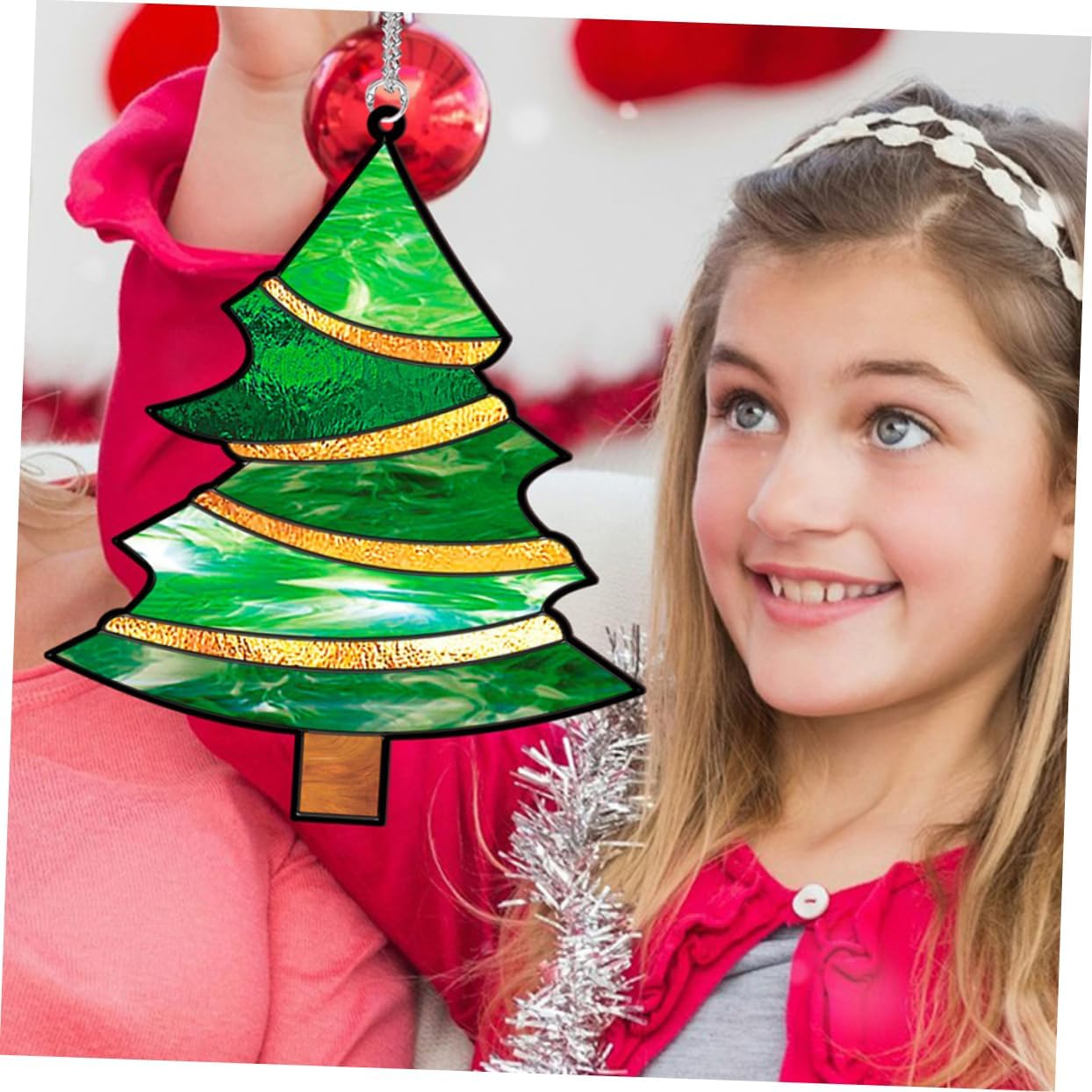 Christmas Tree Xmas Acrylic Hanging Ornament with Chain for Porch