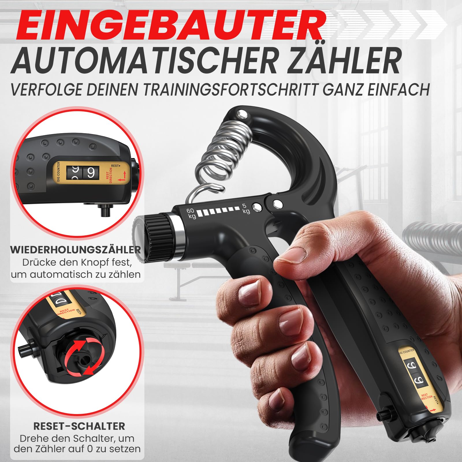 FUNFLEX Handtrainer Fingertrainer, Verstellbares Griffkraft Trainer Set -5-Teilig- Unterarmtrainer, Fingerstrecker Neopren Handgelenk Band - Finger Grifftrainer - Grip Ring, Hand & Unterarm Training