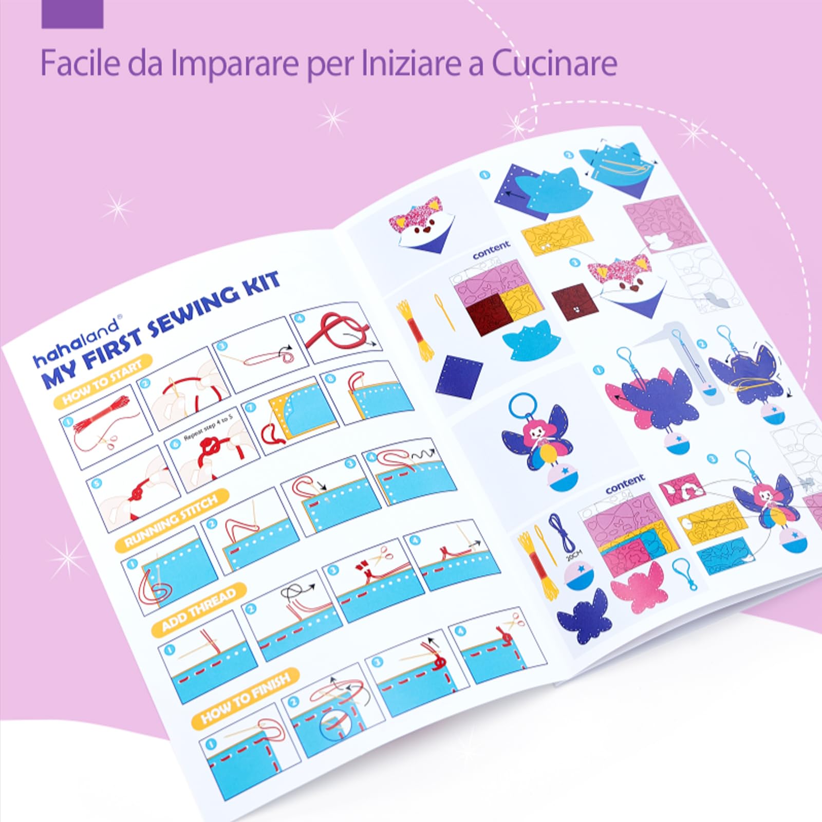 hahaland Kit Cucito Bambina 6-8 Anni, Feltro Fai da Te per Uncinetto Principianti, 8 Semplici Progetti Set Lavoretti Cucitura, Regalo Bambino 6 7 8 9 10 Anno