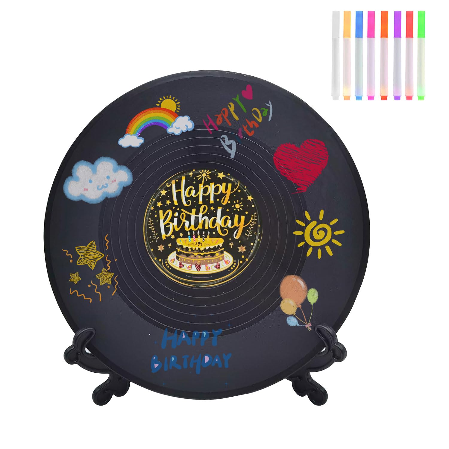 Vinyl Record Birthday Decorations, Large Birthday Guest Book, Personalized Happy Birthday Decorations Party Favor Sign Poster, 11.6