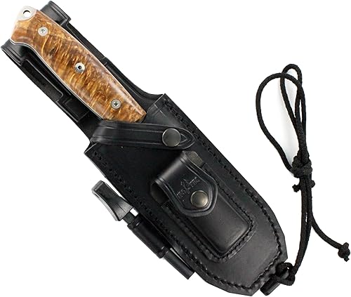 Miniatura 7 de JEO-TEC N1 Bushcraft Survival Full Tang Hoja fija al aire libre Camping Utilidad Cuchillo de Caza en Funda de Cuero Horizontal Vertical Llevar la