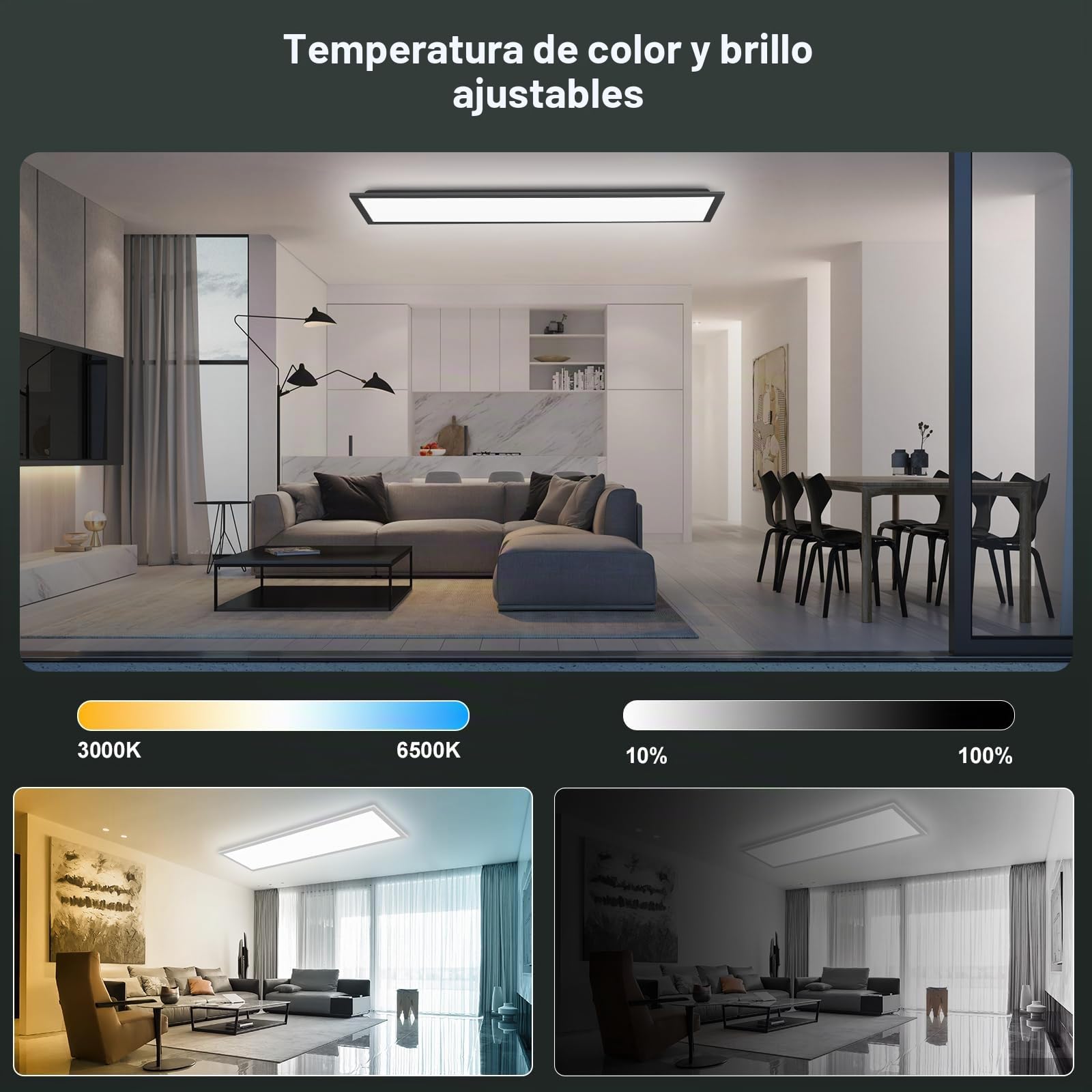 Oraymin Lámpara de Techo LED Panel Dimmable 120x30CM con Control Remoto, 36W 3960LM, Panel de Techo con Función de Memoria, 3000K-6500K, Luz de Día, para Cocina, Oficina, Garaje, Sala de Estar