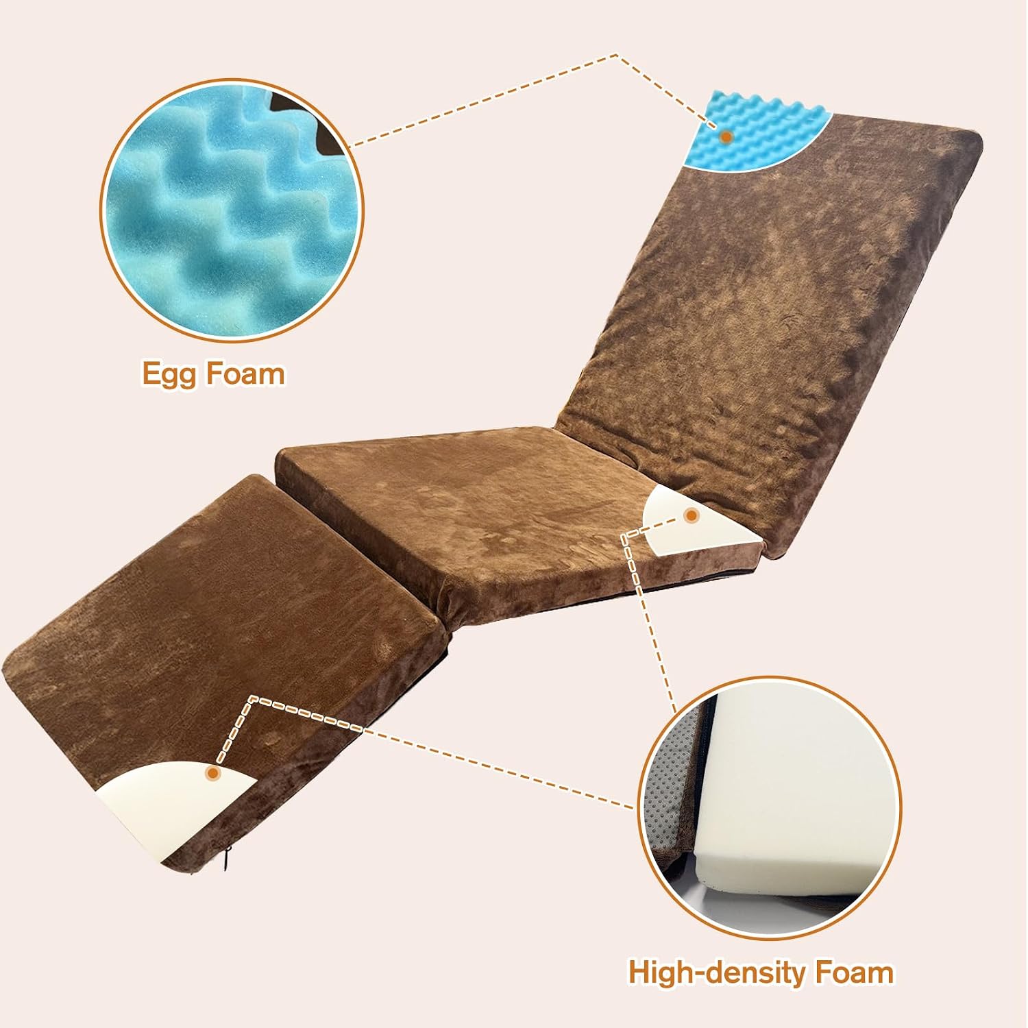 3-fold Recliner Cushions Foam Seat Chair Cushions Backrest Leg Pillow for Elderly with Adjustable Straps Removable Cover Non-Slip 3 Parts Foldable Cuhsions