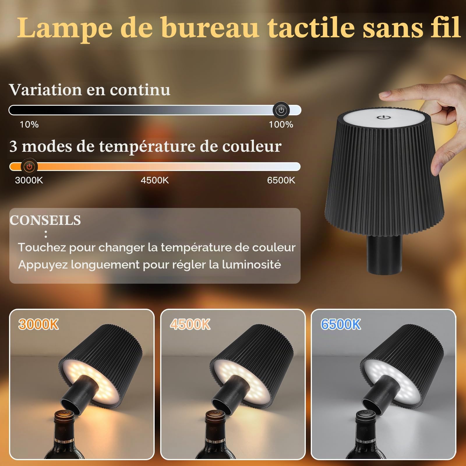 Ketom Lot de 4 Lampe Bouteille LED Multicouleur, IP54 Etanche (Noir)