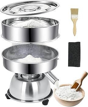 Automatic Electric Vibrating Sifter Machine, Sieve Shaker With 2 Screens 10 & 60 Mesh, for Flour, Rice, Mung Bean, Powder
