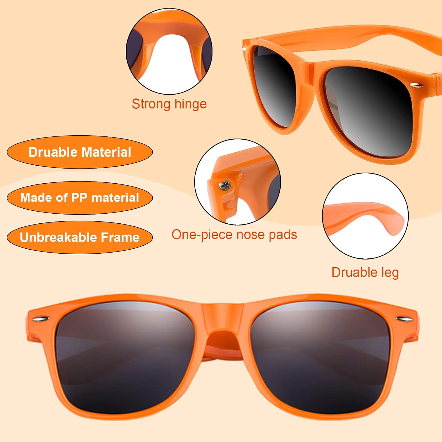 FEPITO 24 Pack Party Sunglasses Bulk for Birthday Party Favors Goody Bag Fillers for Beach Pool Party Toys for Adults, Orange image 5