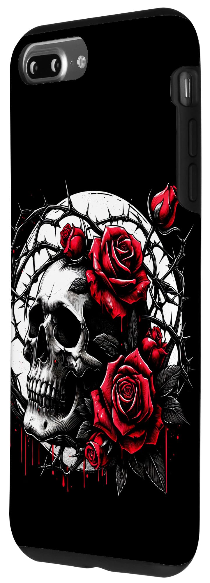 iPhone 7 Plus/8 Plus Cool and Spooky Skull with Red Roses Halloween Case - Image 2