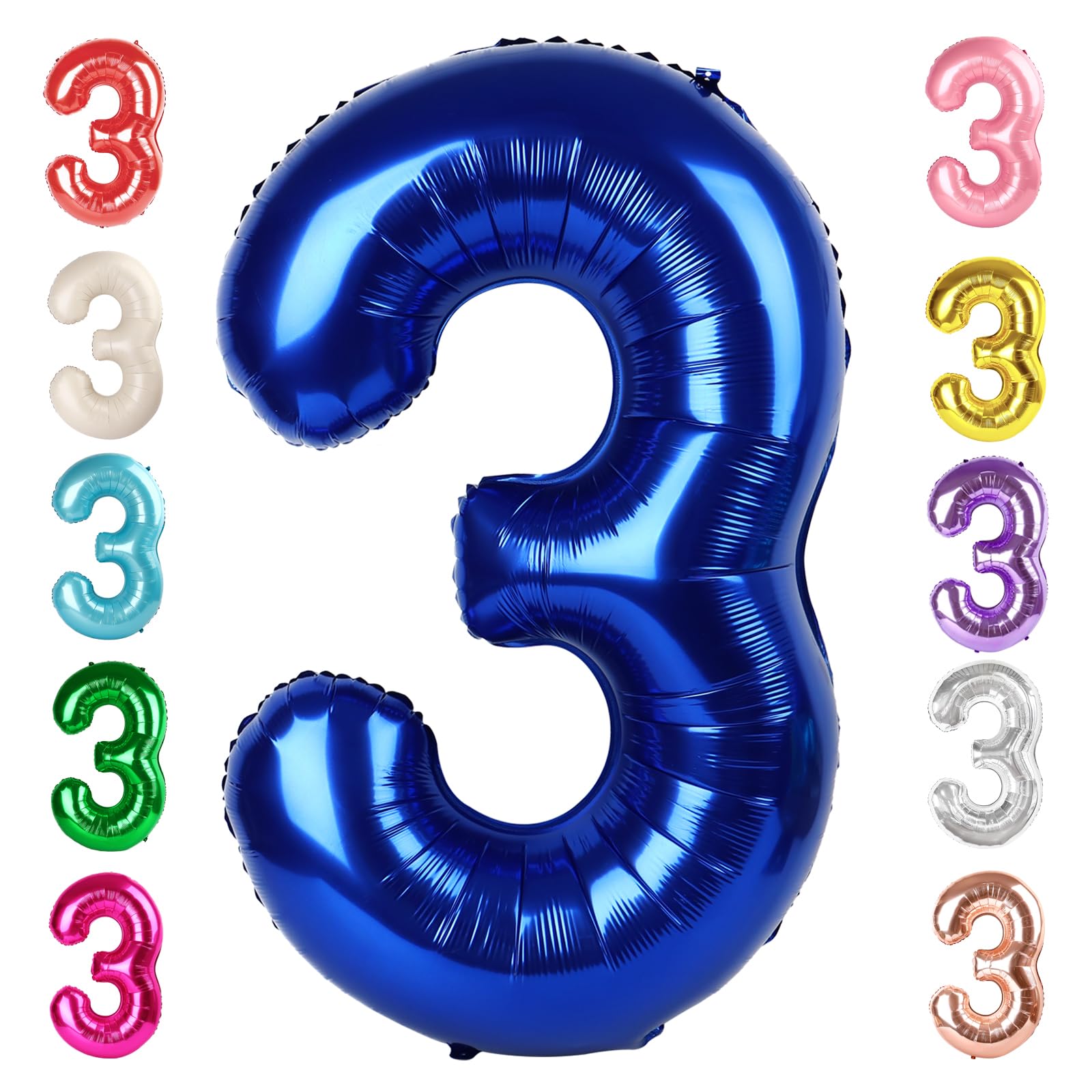 Numbers Balloon 3, 40 Inch Large Navy Blue Balloon for Three Year Old Birthday Decor, 3 13 30 31 Birthday Party Decorations for Wedding Supplies