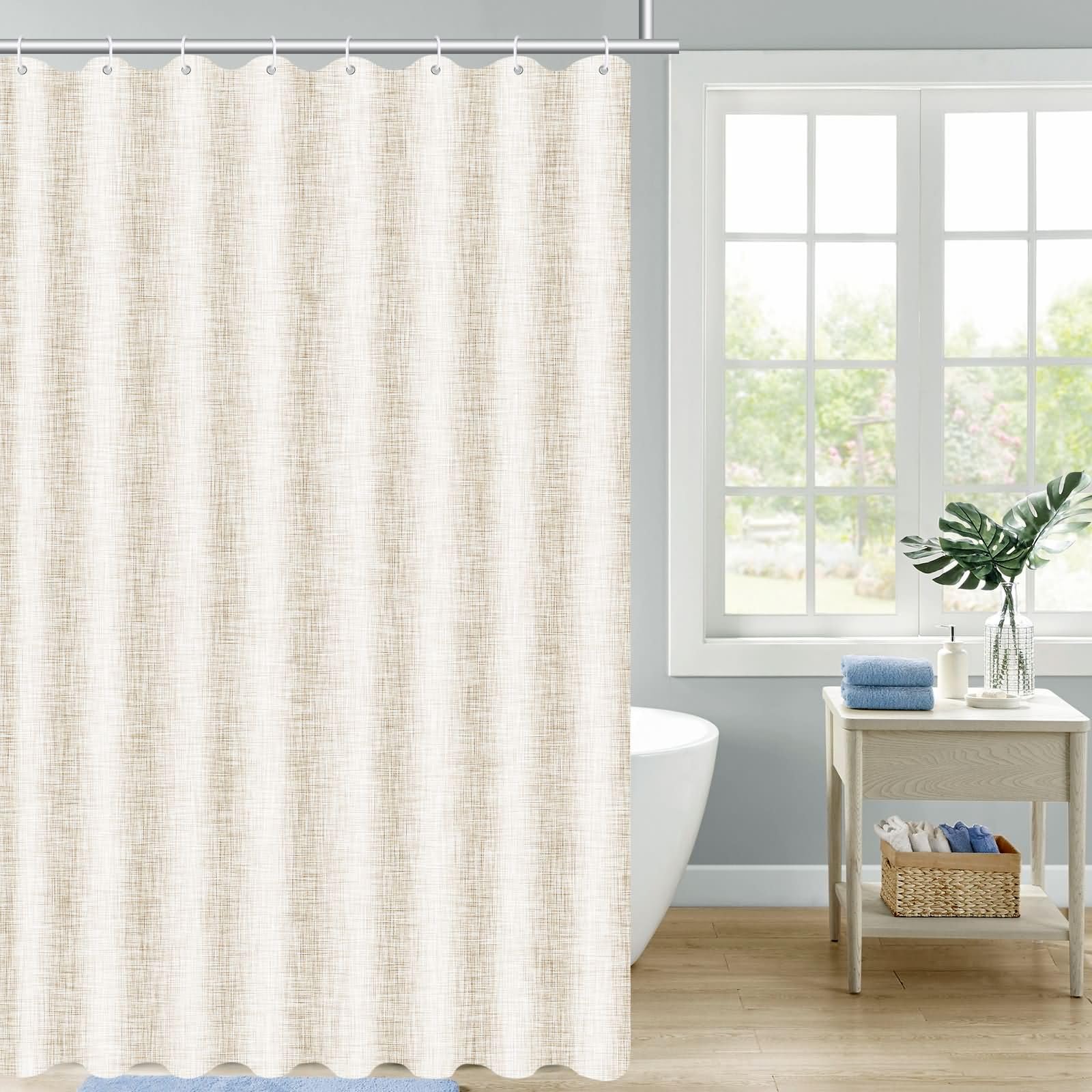 Duschvorhang 300x200cm Einfarbig Schimmelresistent mit 12 Ringen | Beige,Imitationsleinen Wasserabweisendes Gewebe,Rostfreie Metallösen,Maschinenwaschbar für Bad Wanne Hotel Ferienwohnung
