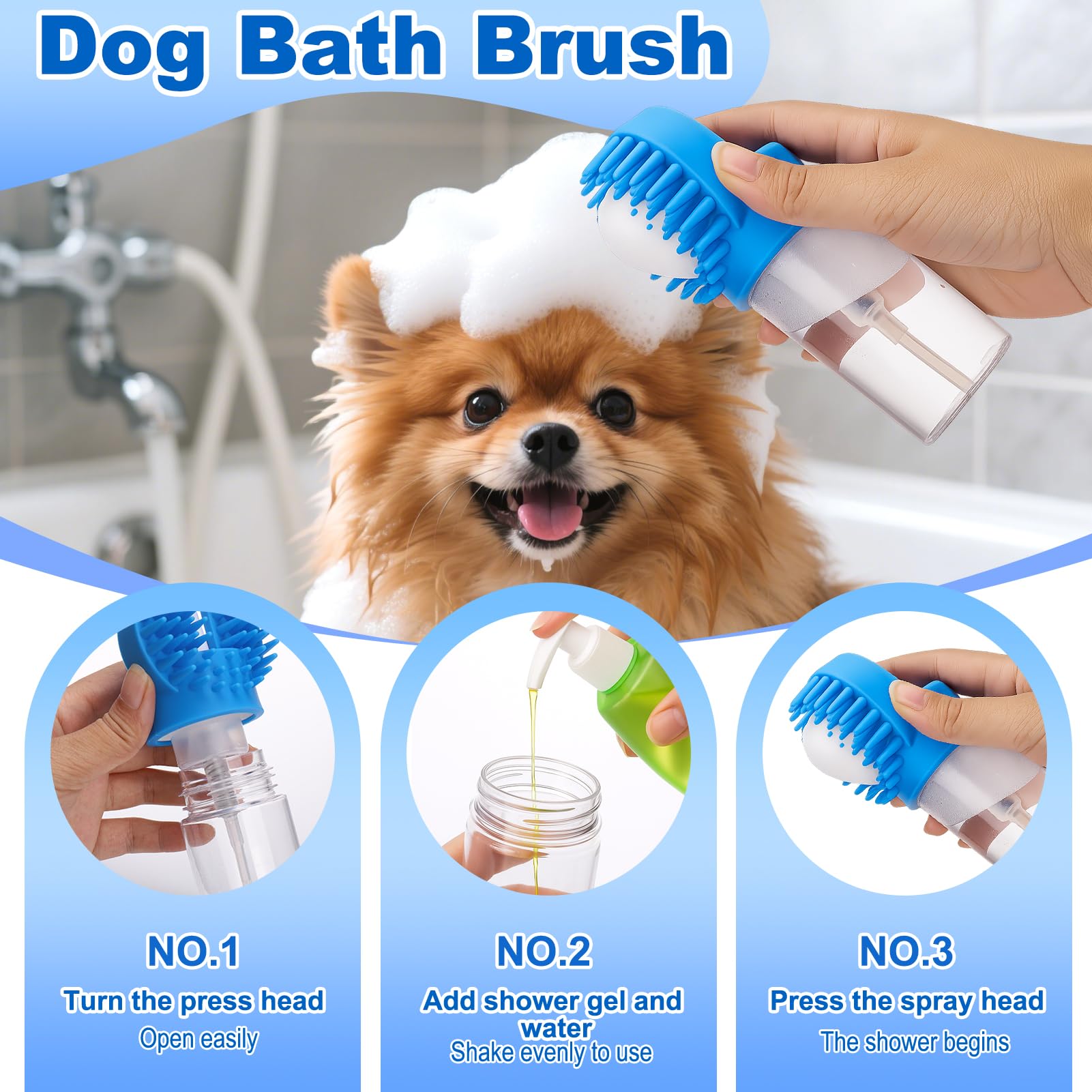 XANGNIER Dog Bath Brush Scrubber Kit,Pet Shower Washing Brush Bathing Supplies Set-With Shampoo and Soap Dispenser,Finger Toothbrush,Silicone Grooming Scrub Tool for Cat Dog Puppy Long Short Hair - image 5