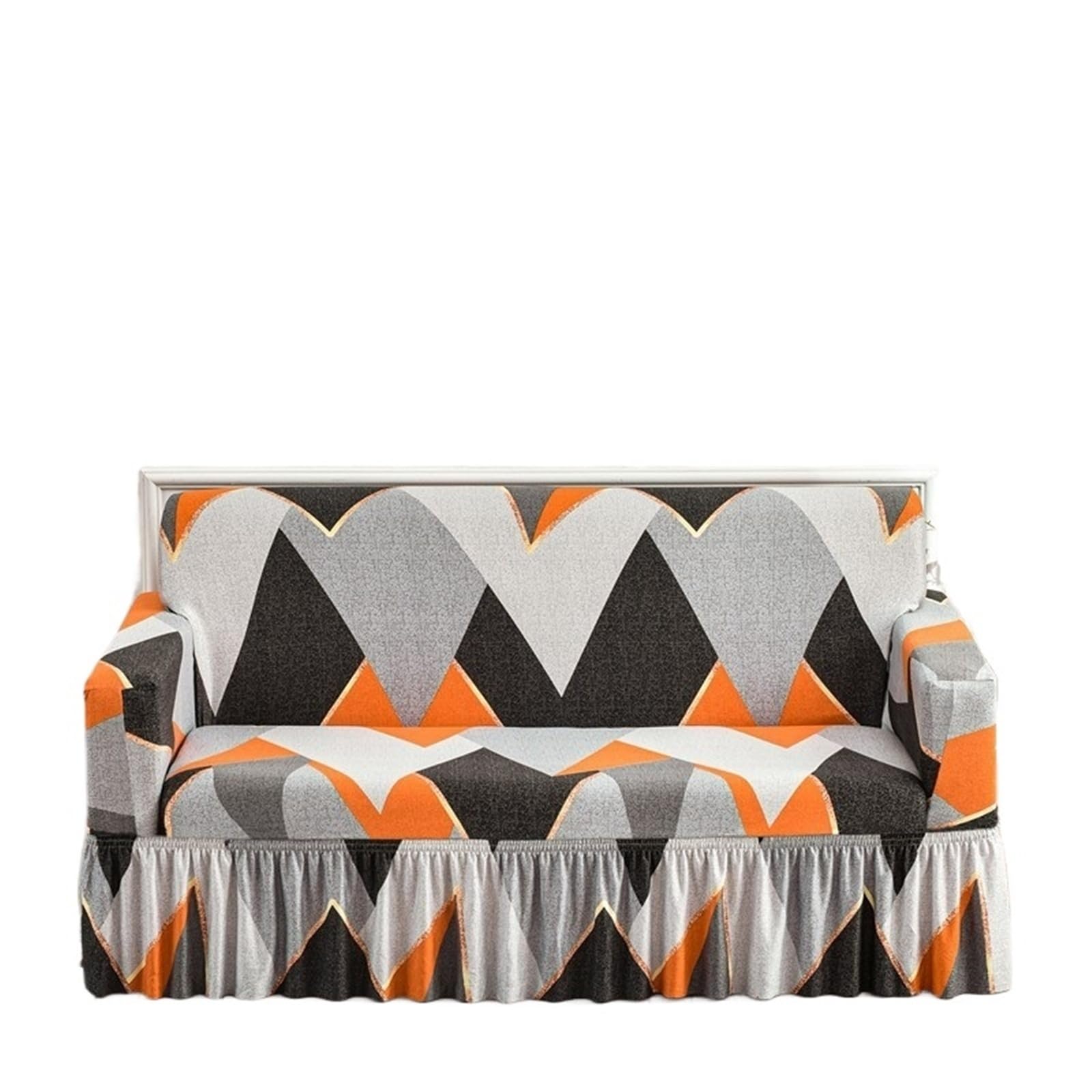 GCYEIDMA Skirt Sofa Cover 1pc Geometric Printed Seat Sofa Skirt Protector Stretch Couch Cover(Color 23,L (190-230cm))