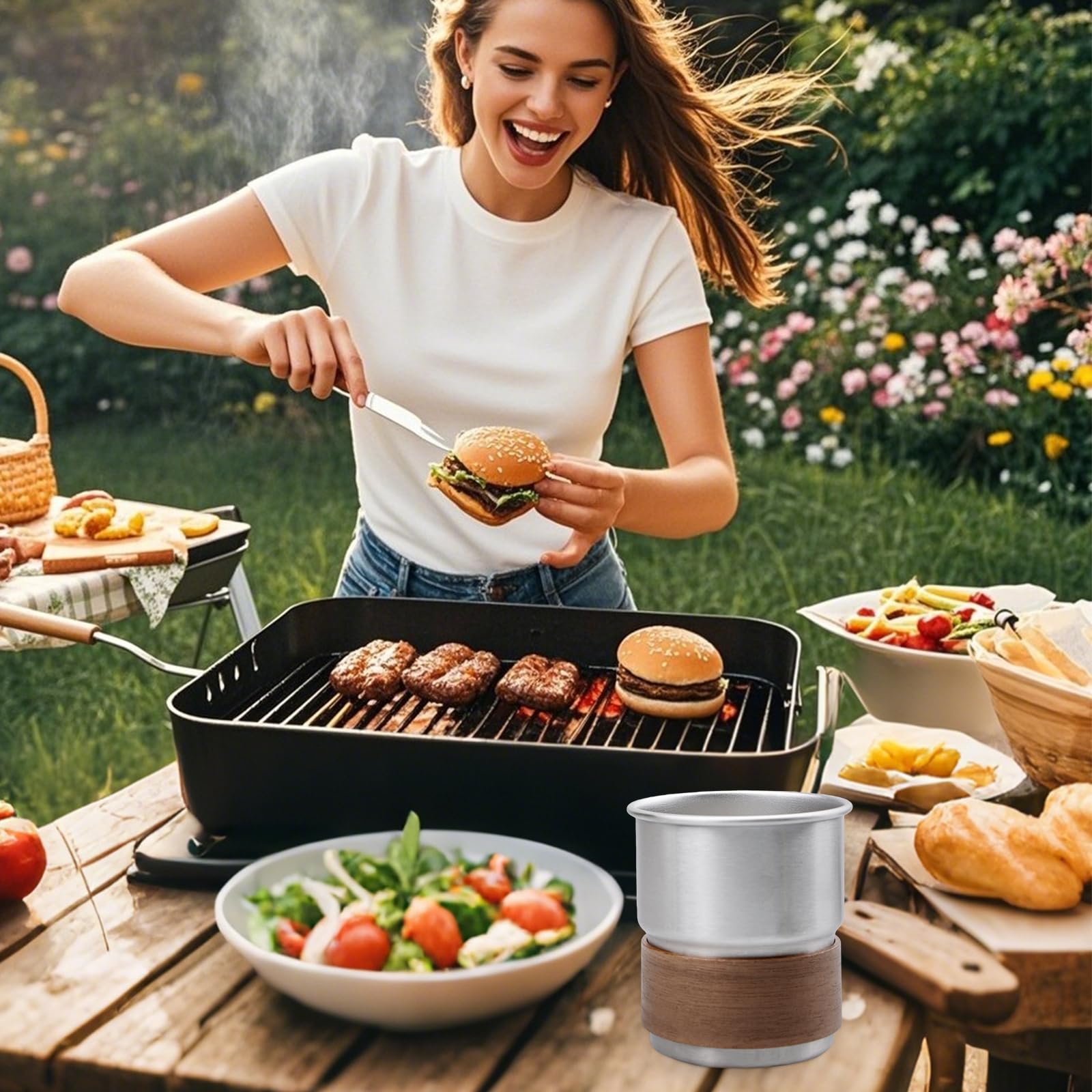 6 bicchieri in acciaio inox, 300 ml, a doppia parete, antiruggine, 304, in metallo, con manicotto in legno, impilabili, infrangibili, senza manico, per latte, caffè, vino, birra, cocktail
