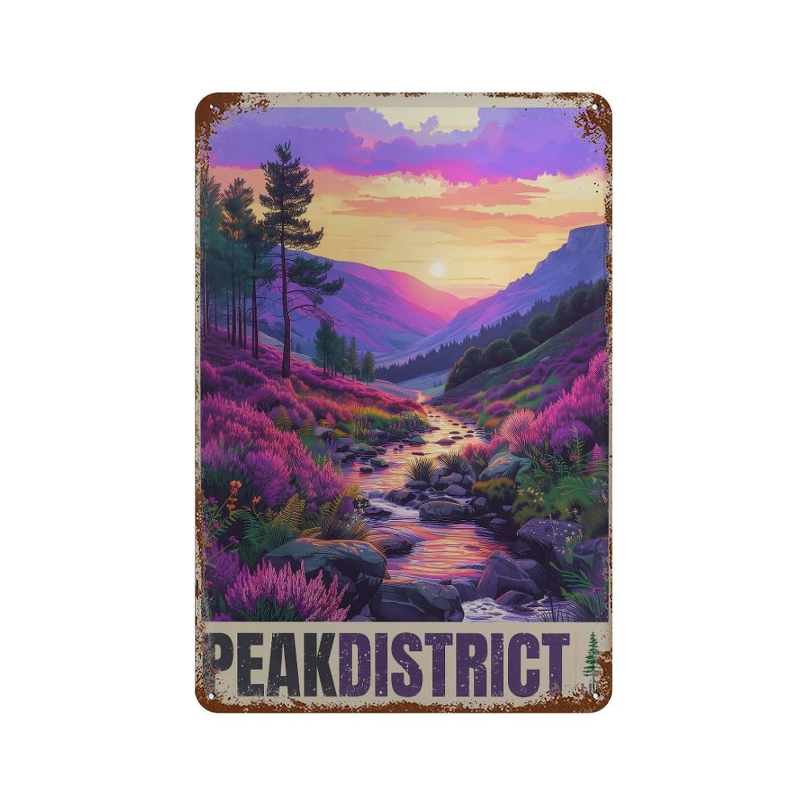 xiaoxiaoshen Peak District Travel England Landscape Wall Decor Art Metal Tin Poster Modern Home Decor Art Home Bar Shop Decorations Vintage Sign 30x20cm