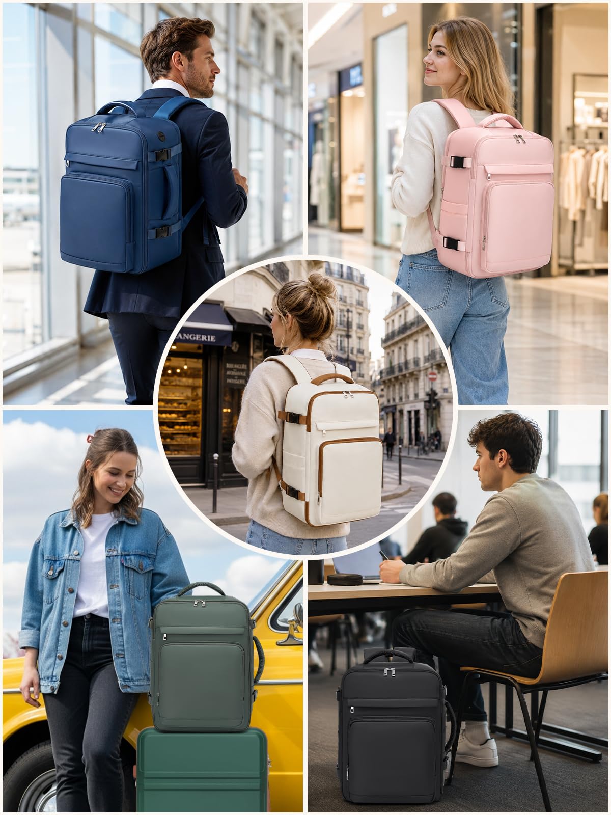 KONO Zaino 40x30x20 Ryanair 24L, Bagaglio a Mano Porta PC 15,6", Nero | Apertura 180°, Tasca Umida, Foro Passacavo, Schienale Traspirante e Tessuto Idrorepellente, Ideale per Viaggi Brevi e Lavoro