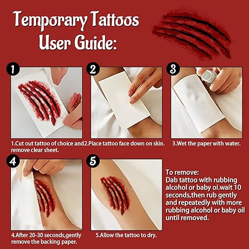 Miniatura 7 de 265 piezas de 40 hojas de tatuajes temporales de cicatrices falsas, de terror, realista, para heridas, maquillaje de cara y cuerpo, calcomanías de