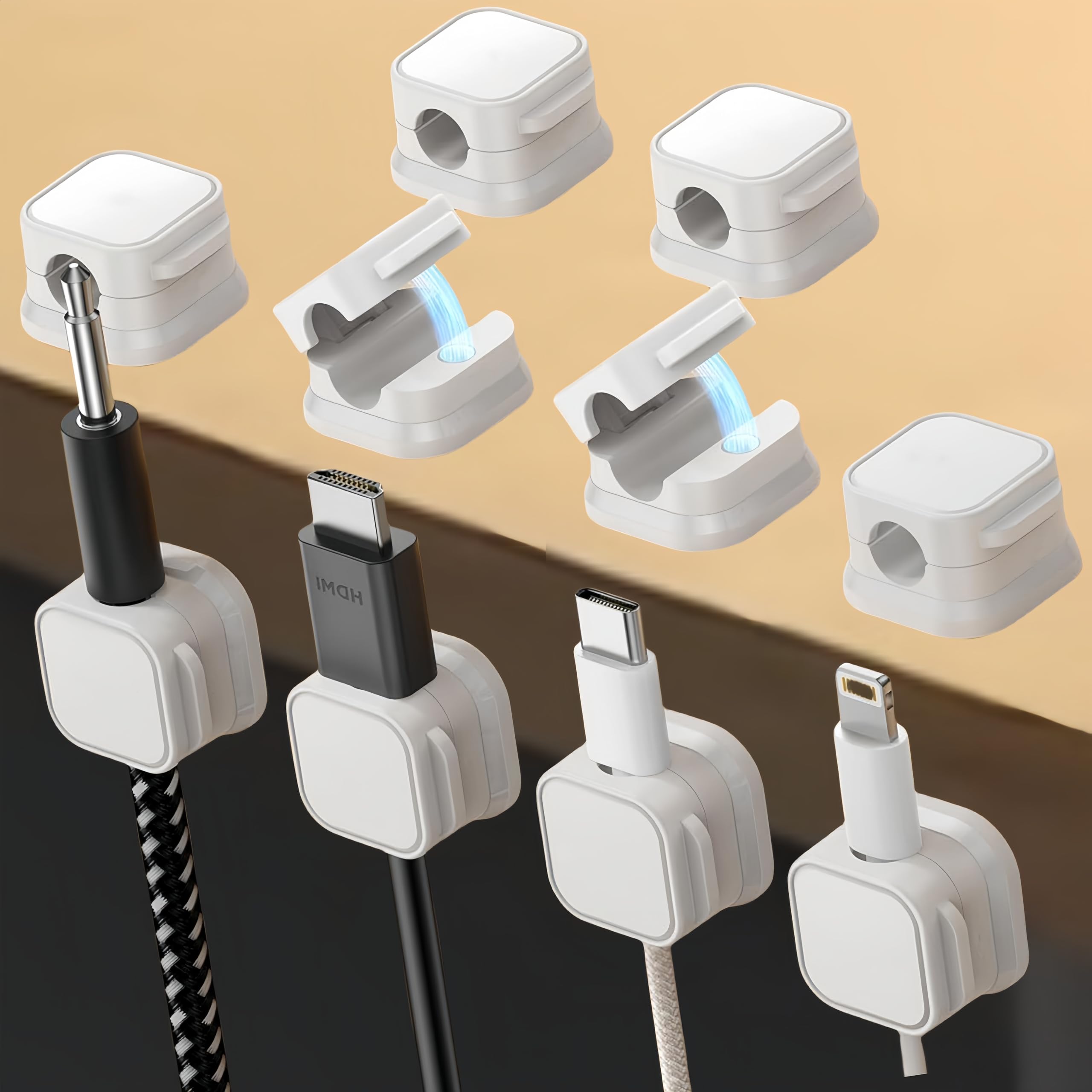 10 Pack Magnetic Cable Clips,Adjustable and Convenient Cable Management,Wire Holder Organizer,Conceal or Arrange Phone USB Charger Cables for Home,