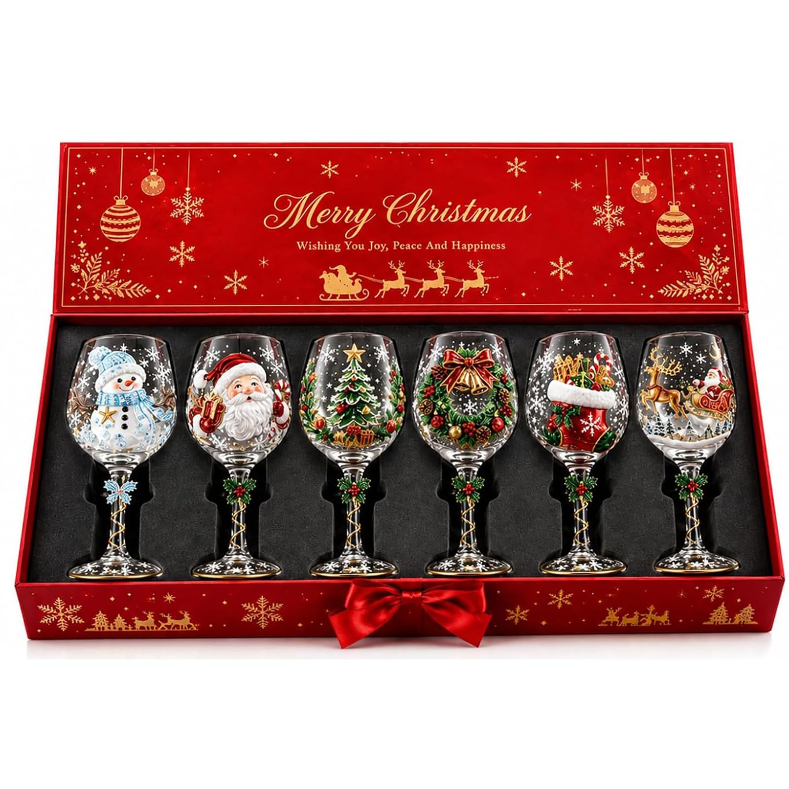 Set regalo con collezione di bicchieri da vino natalizi (design 2D): (#G)