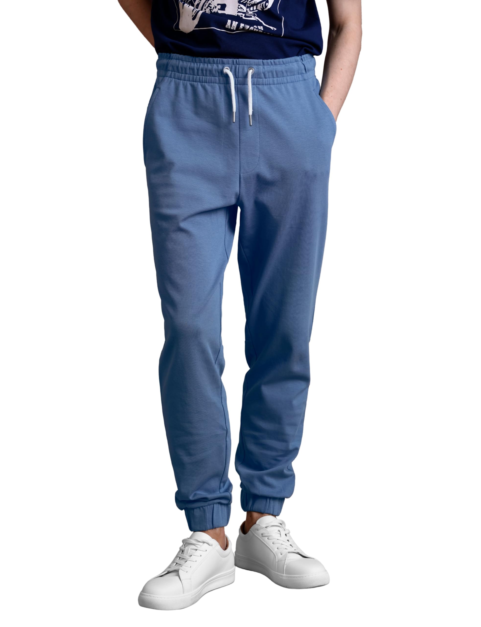 Enorsia Men's Blue Slim Fit Tech Fleece Joggers -With Soft Cotton-Blend Fleece, Lightweight Warmth Waistband Joggers For Modern Athletic Casual Wear (L, )