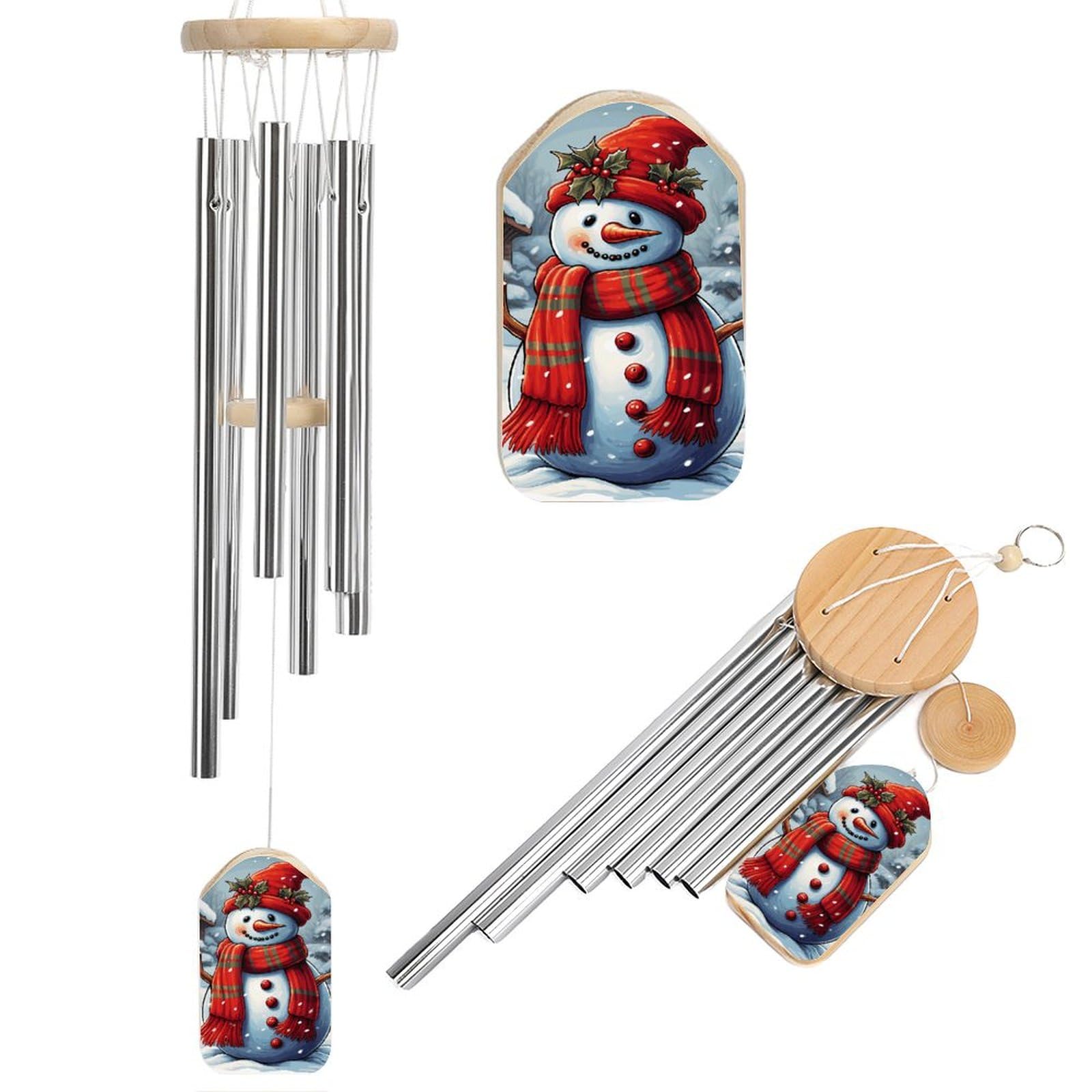 Outdoor Wind Chimes, Red Snowman Scraf Printed Wind Chimes,Simple Wind Chimes,Curtain Wind Chimes for Home Decoration
