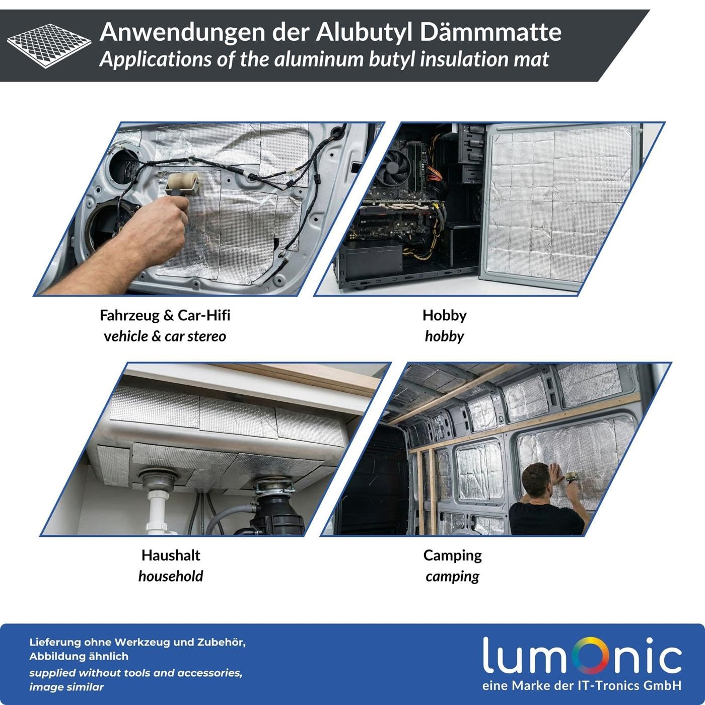 Lumonic Alubutyl 2mm Dämmmatte 2m² | Schalldämmung, Schallschutz für KFZ | 50x400cm Selbstklebend | Anti Dröhn Matte | 100% Butyl kein Bitumen | Geruchsneutral