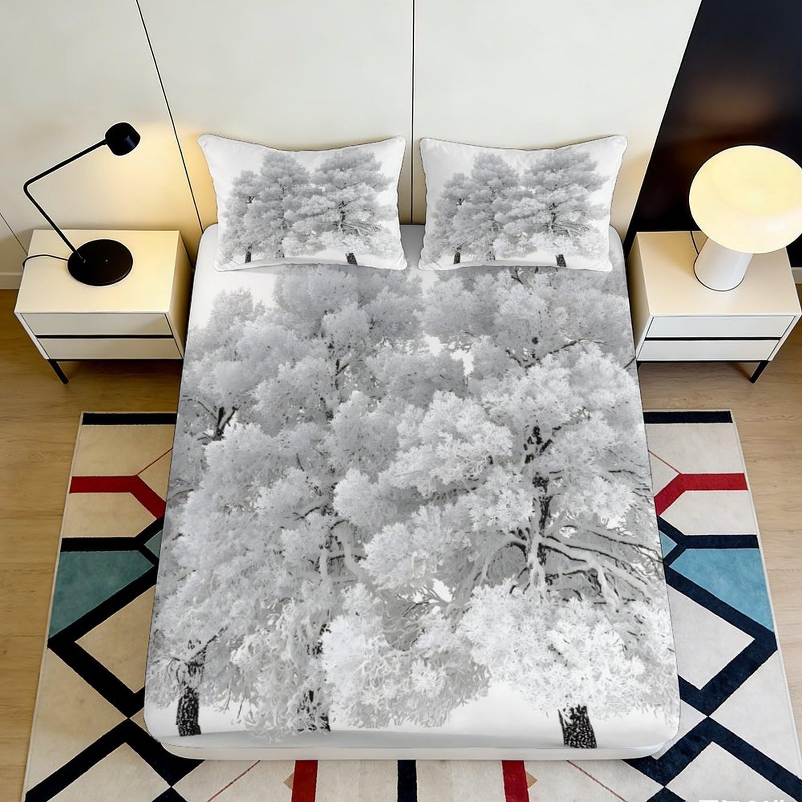 Pnayamiorkfel Style-5 3D Printed Snowy Forest Fitted Sheet Microfiber Soft Mattress Cover For Bedroom Dorm Decor Dustproof 90X200x25cm