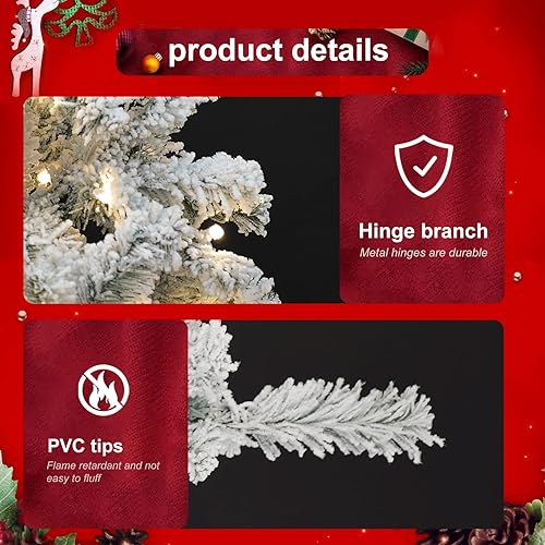 Miniatura 5 de Demi Sharky Árbol de Navidad artificial de 7 pies árbol de Navidad de abeto de alta calidad con bisagras PVCPE material ignífugo 2121 puntas para