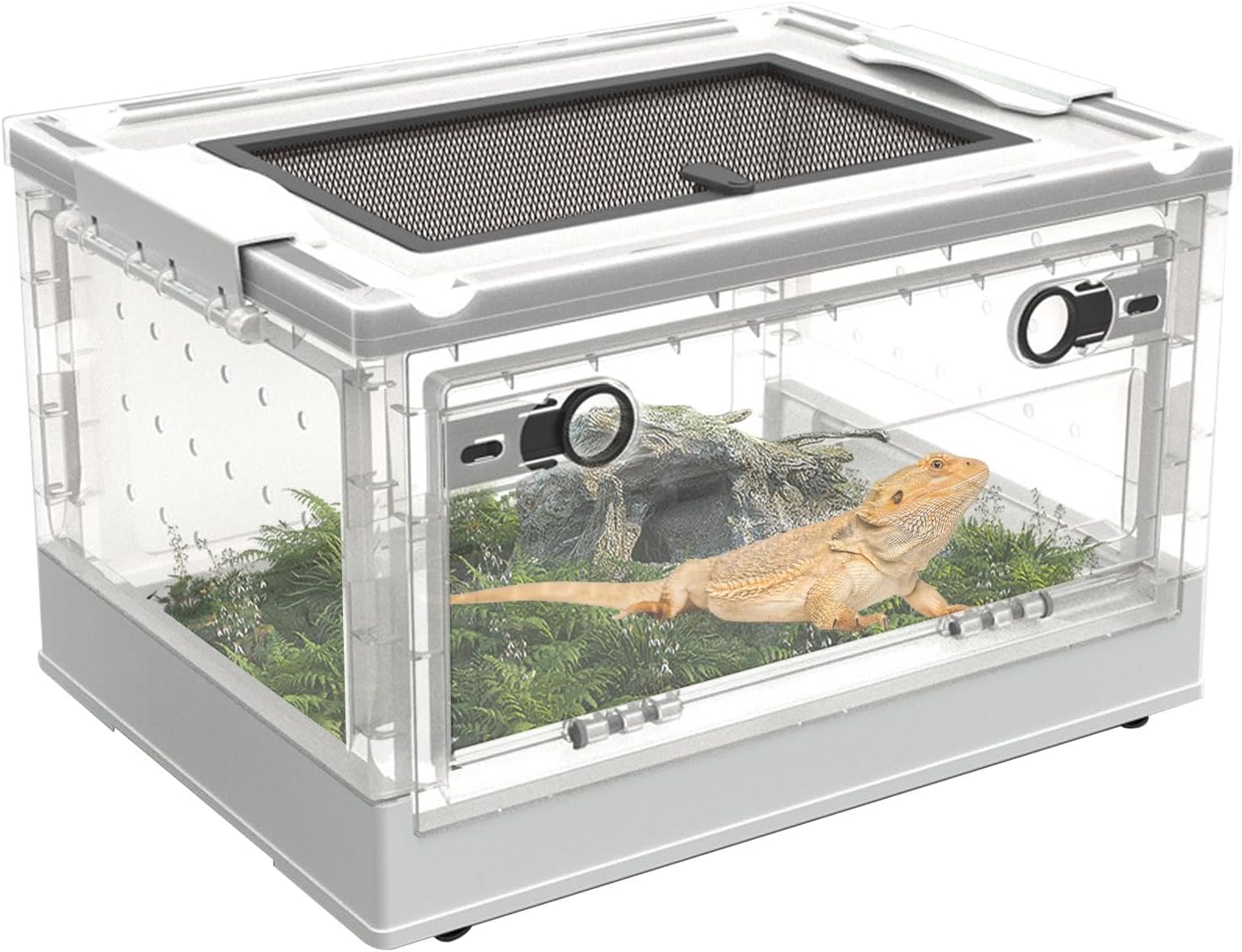 Homodoskey Growth Turtle Tank Set, Tortoise Habitat Accessories Reptile Terrariums Large Foldable Aquarium Tank with Panoramic View Basking Platform for Insect Fish Tarantula Tortoise Lizard (White)