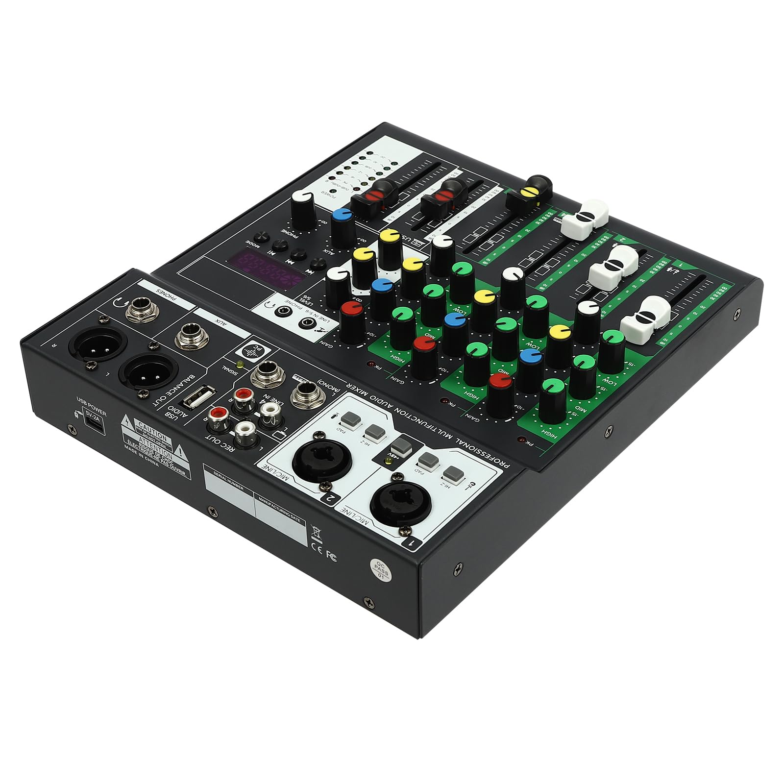 Mikser audio, 4-kanałowy mikser DJ, mikser dźwiękowy dla DJ, 4 efekty dźwiękowe, zasilanie fantomowe 48 V, wbudowany Bluetooth, do KTV w domu, występów scenicznych