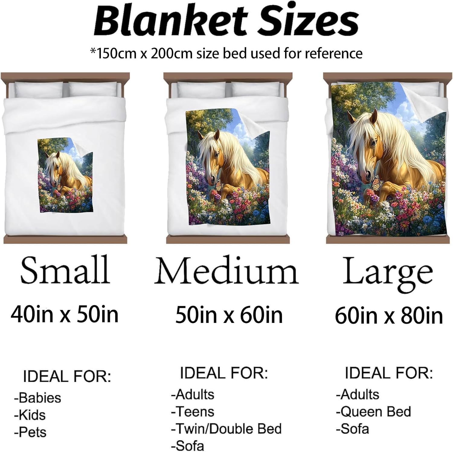 Pretty Horse & Floral Blanket - Soft & Lightweight Cozy Flannel Throw Blanket - Plush Warm Blankets for Sofa, Travel, Bedroom, Office, Home Decor - Ideal Gifts for Adults Kids Women Men 60"×50"