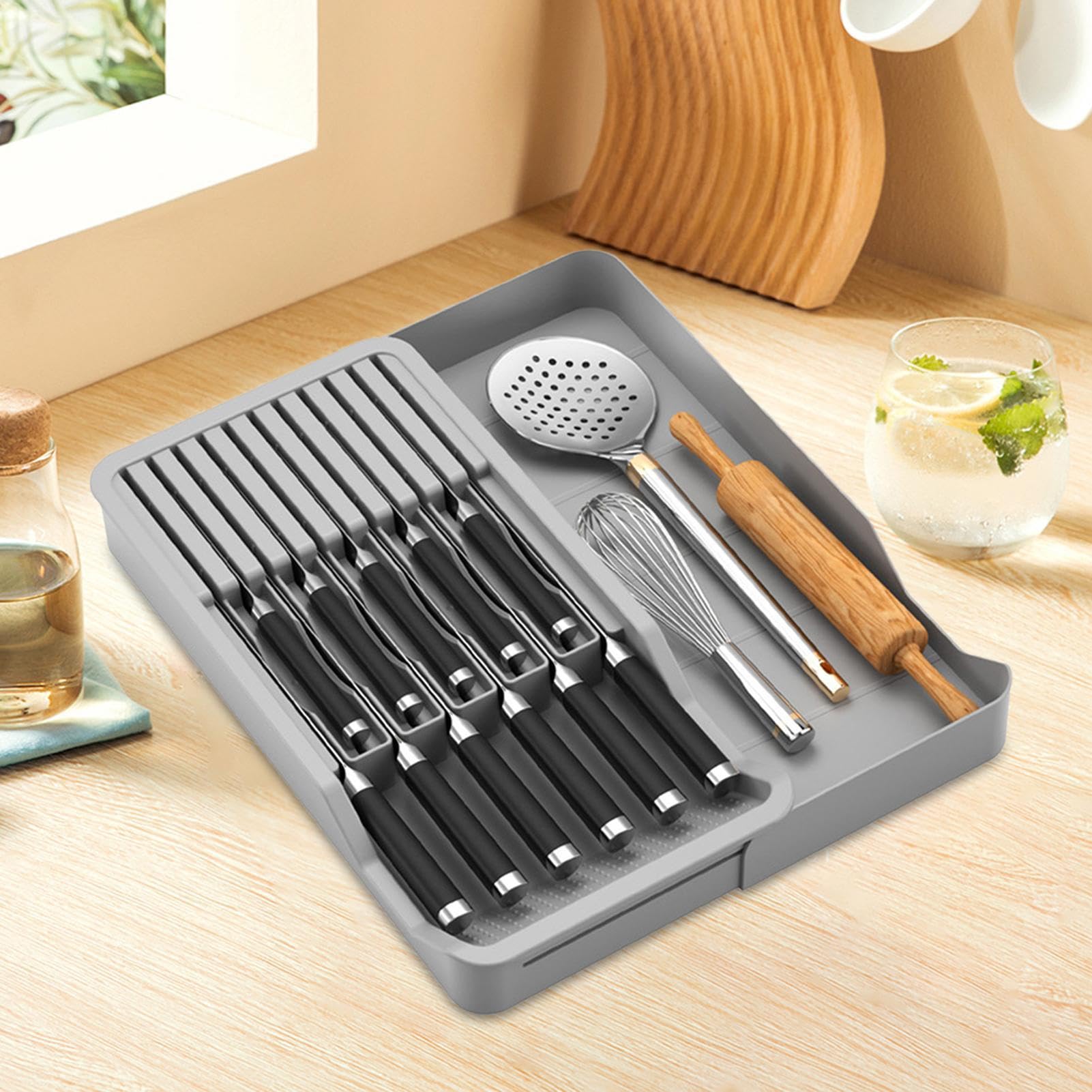 Organizer Per Coltelli Da Cucina - Cassetto Espandibile, Per 9 Coltelli, Materiale Sicuro - Ordine In Cucina
