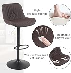 YOUTASTE Modern Brown Bar Stool Set of 1 Adjustable Barstool Luxury Upholstered Single Bar Chair Faux Leather Counter Height Bar Stools Swivel Barstools with Back for Home Kitchen Island