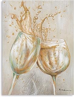 Wine Glass Canvas Wall Art Wine Picture Decor Rustic Wine Bar Pictures Wall Decor Yellow Wine Glass Champagne Wine Cups Goblet Abstract Painting Canvas 12"X16"