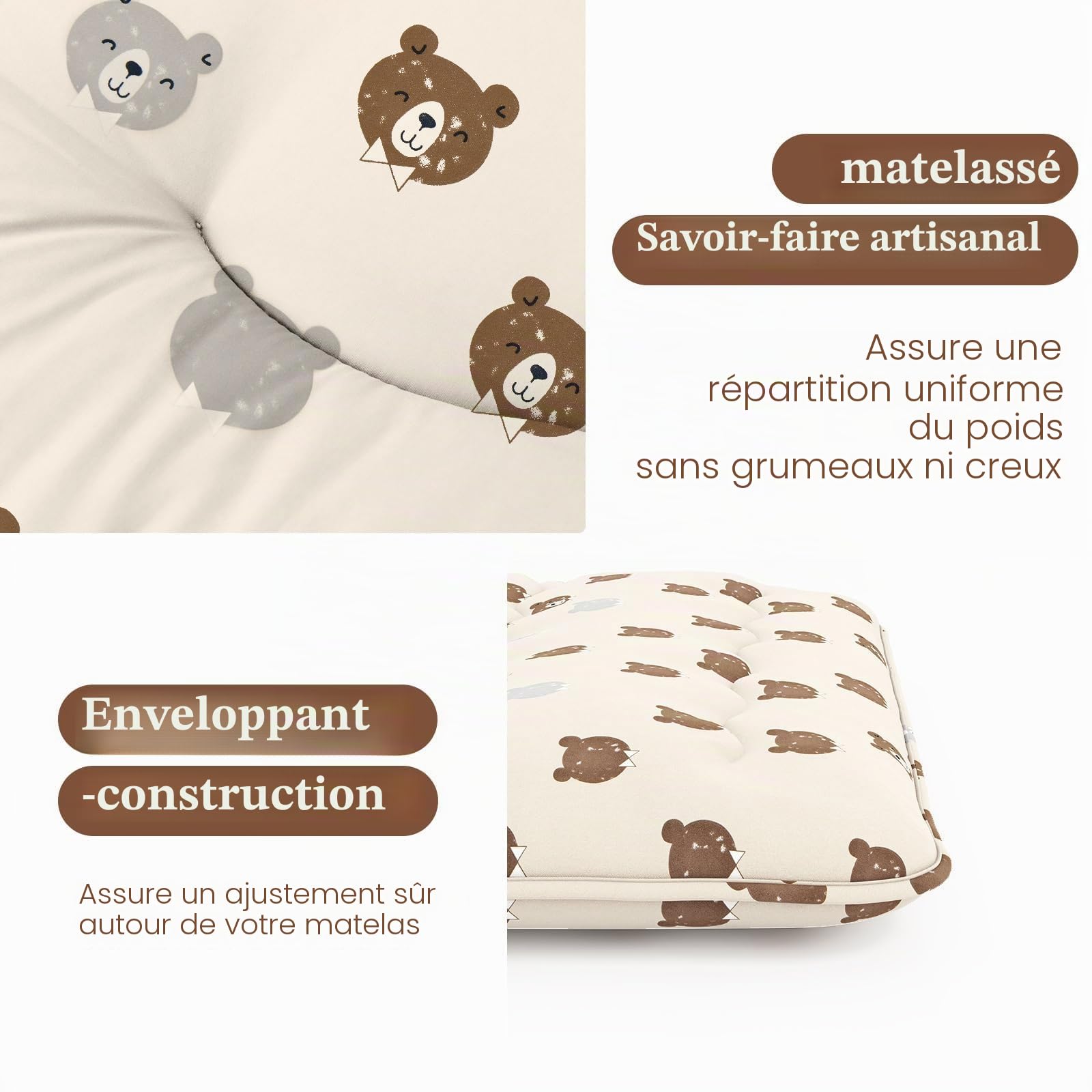 FANTASK Matelas Tatami avec Housse Lavable - Futon Japonais - Pliable - avec Sac de Transport - 90 x 200 cm - Ours Marron